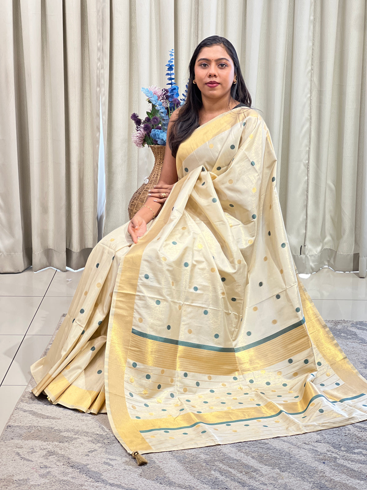 Polka Dot Pattern Tissue Saree | HT530