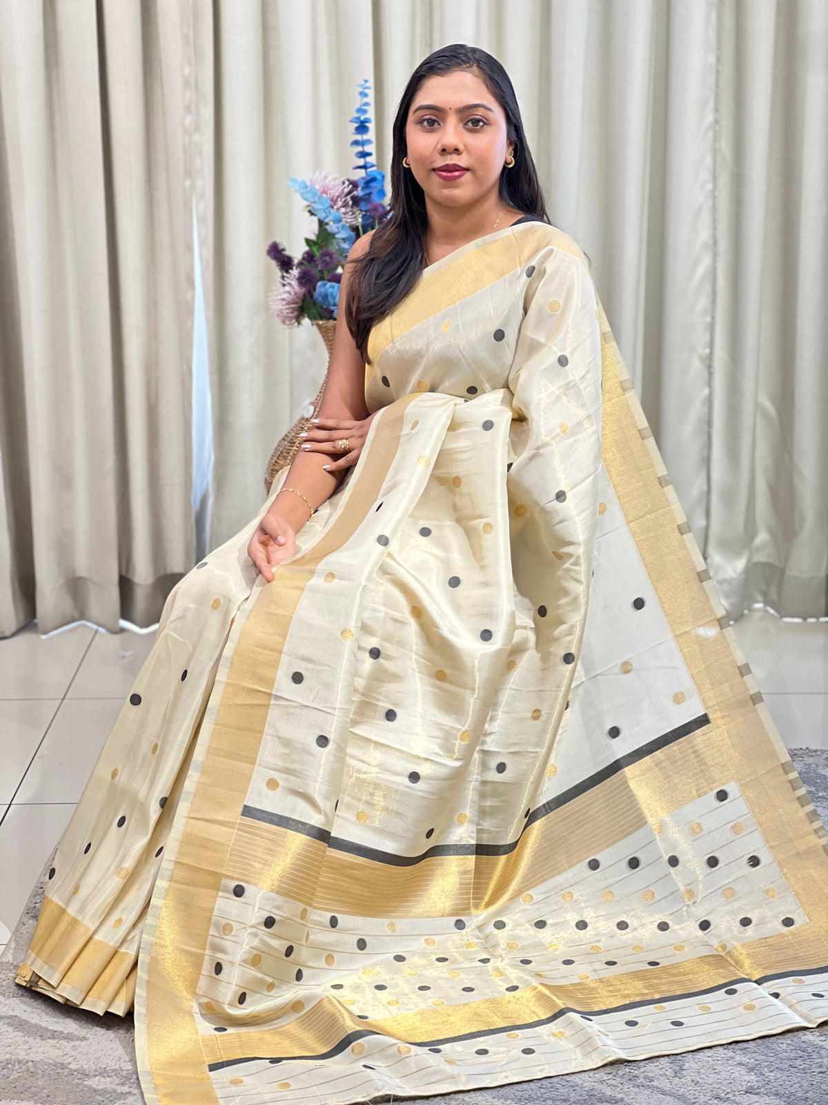 Polka Dot Pattern Tissue Saree | HT528