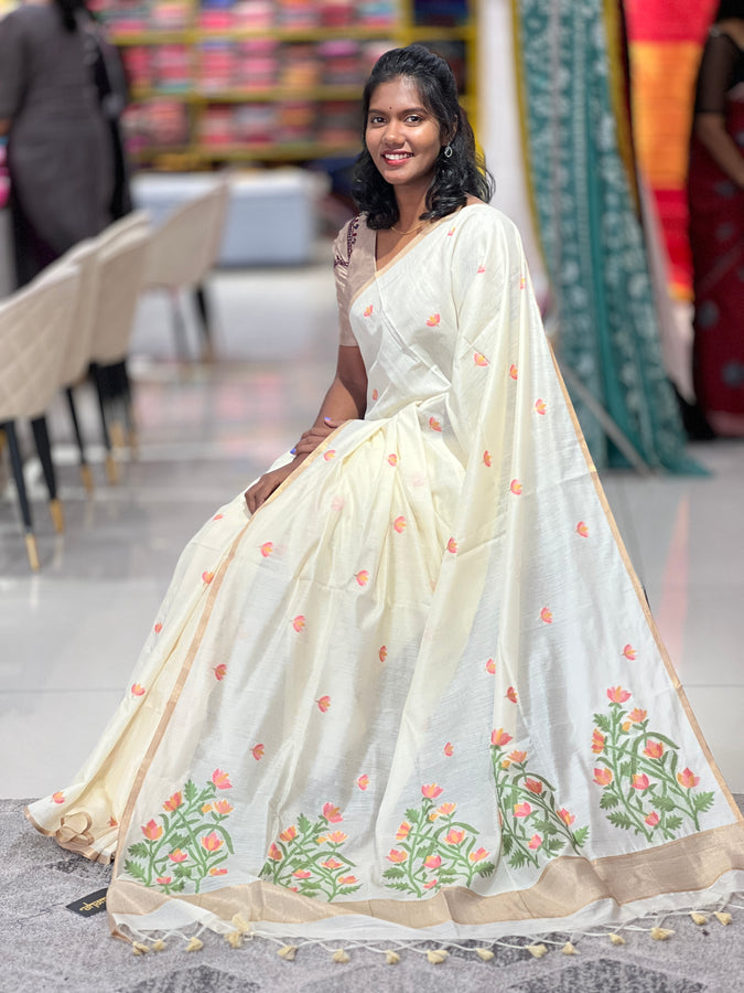 Floral Patterned Chanderi Finish Saree | SSN102