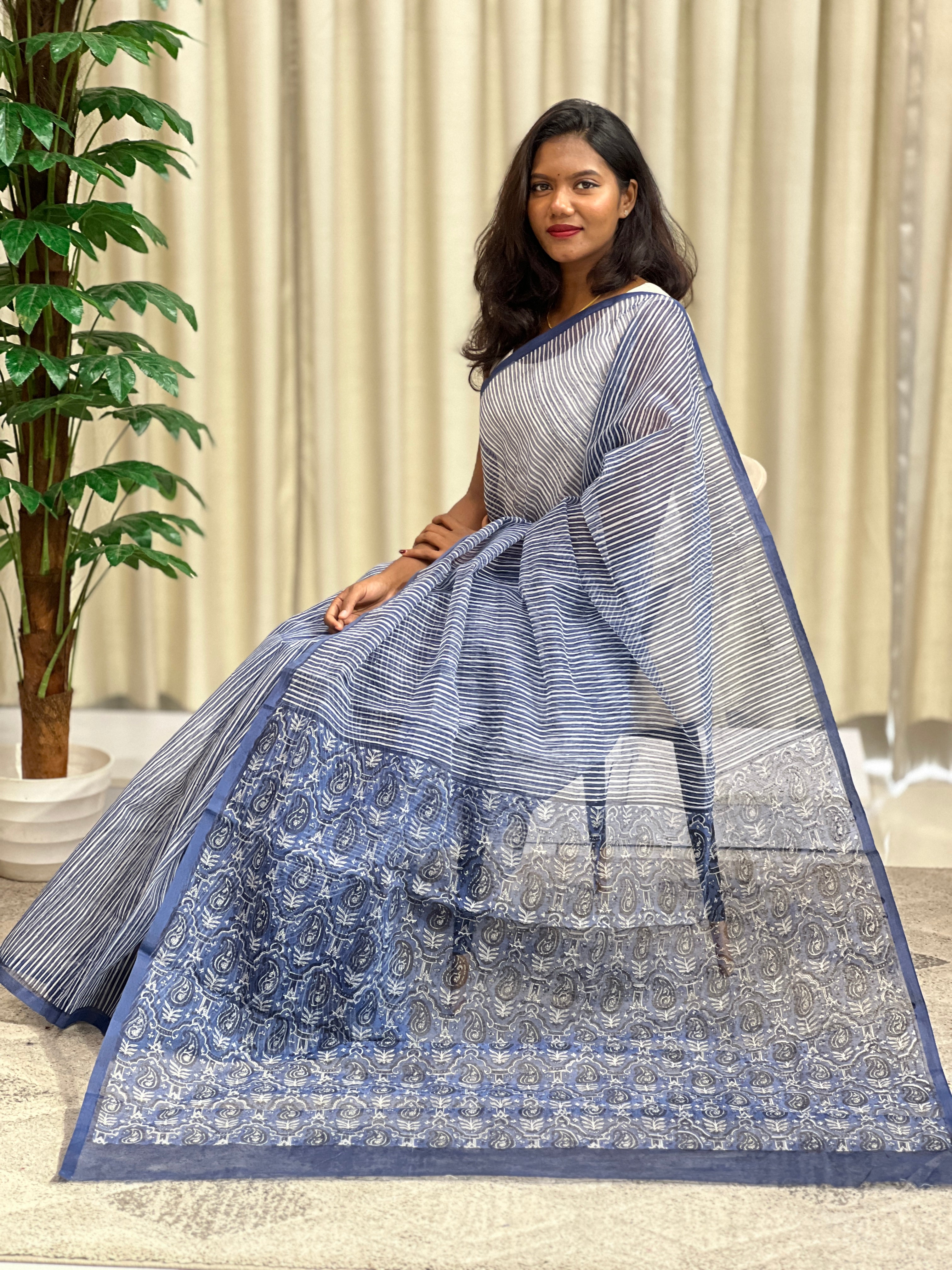 Line Pattern Super Net Kota Saree | JSC773