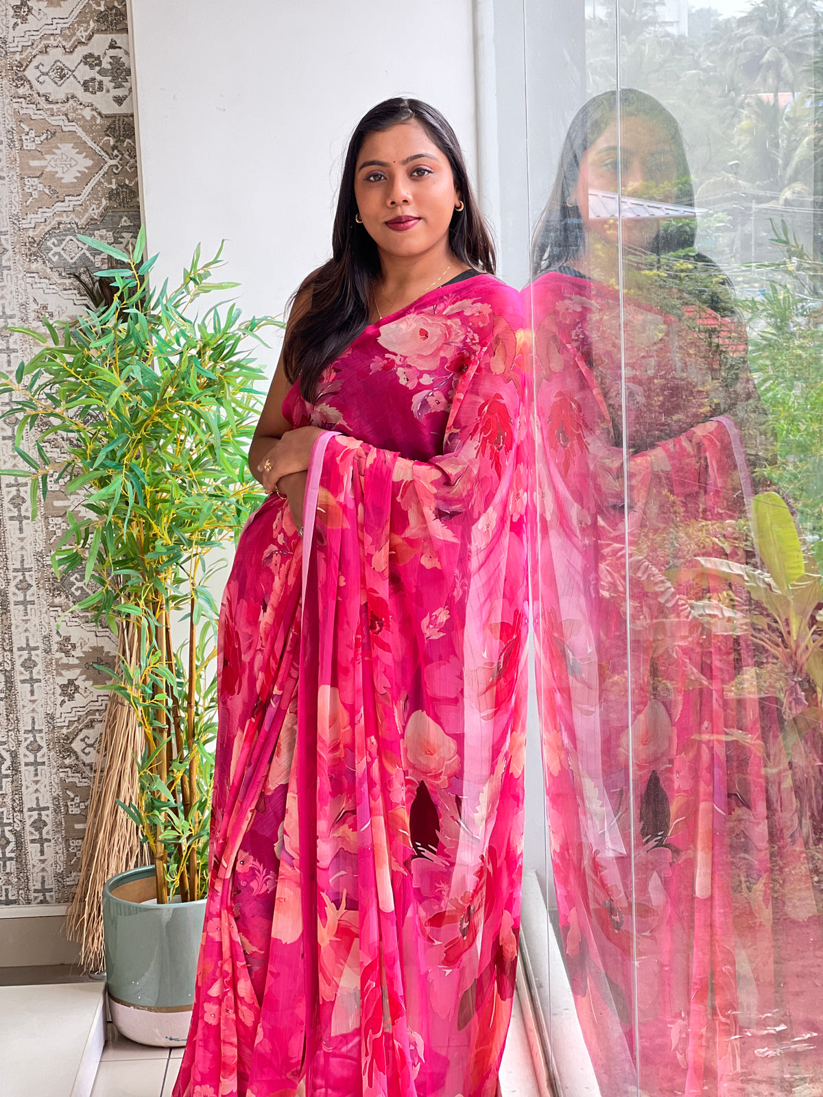 Floral Printed Pattern Chiffon Saree | SSN564