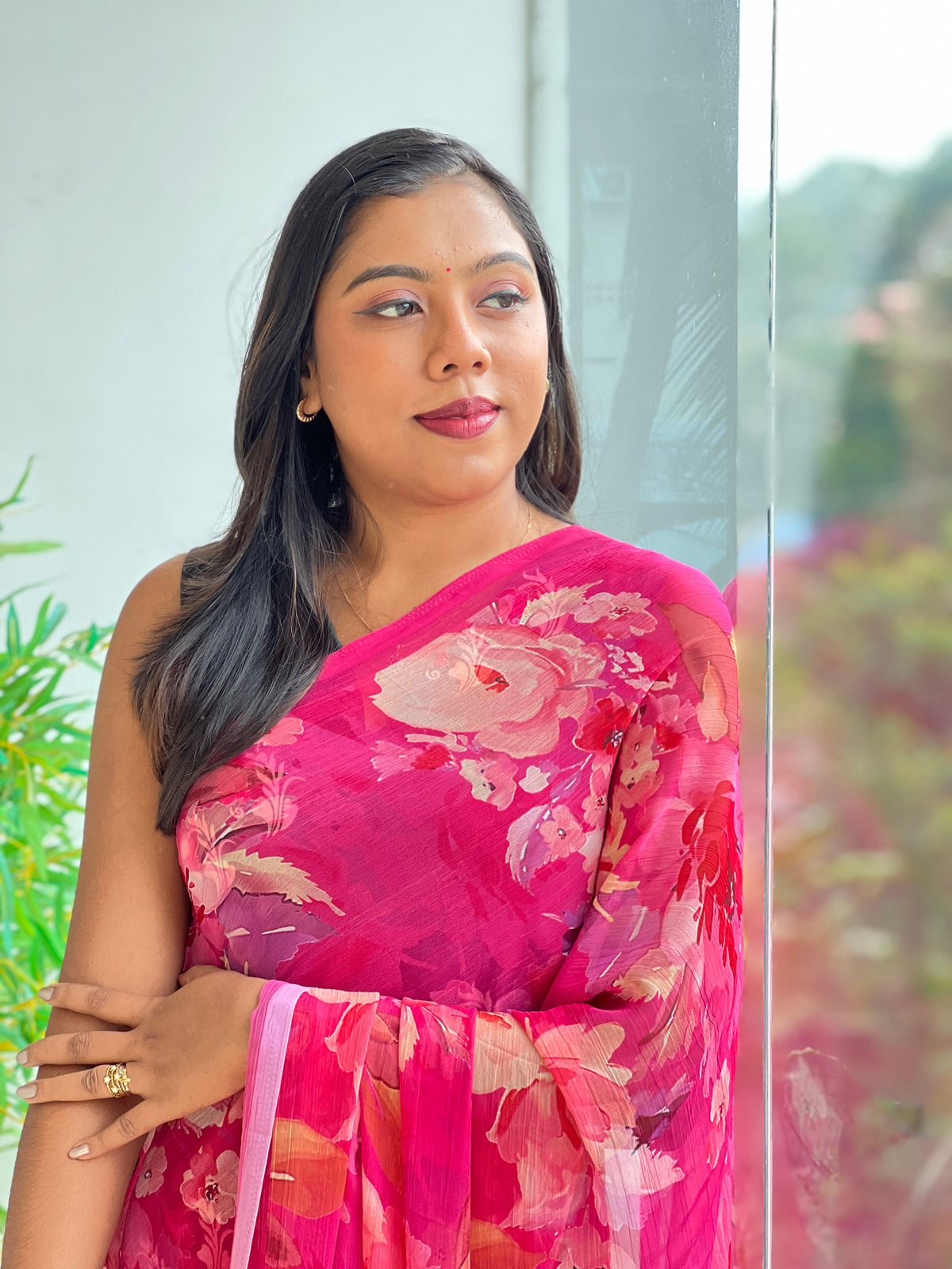 Floral Printed Pattern Chiffon Saree | SSN564