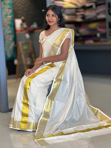 Stripe Weaving Kerala Cotton Set Mundu | GAT259