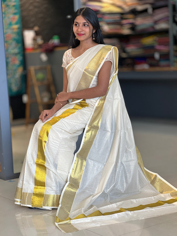 Stripe Weaving Kerala Cotton Set Mundu | GAT259