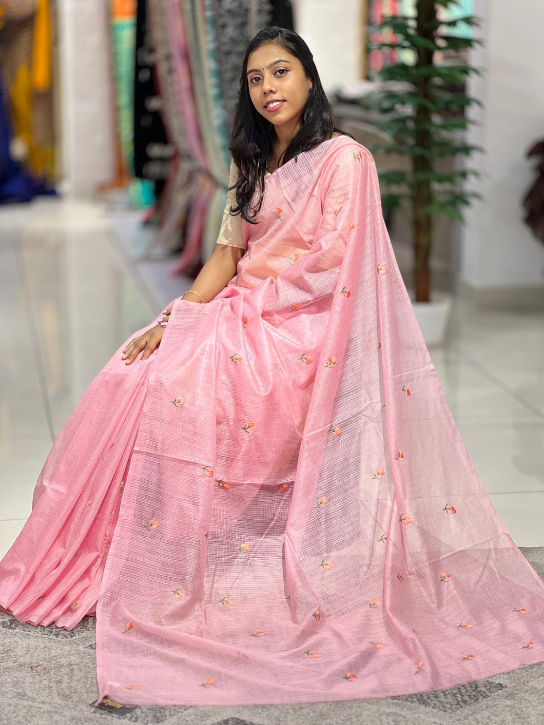 Floral Embroidery Pattern Silky Kota Saree | NHH436