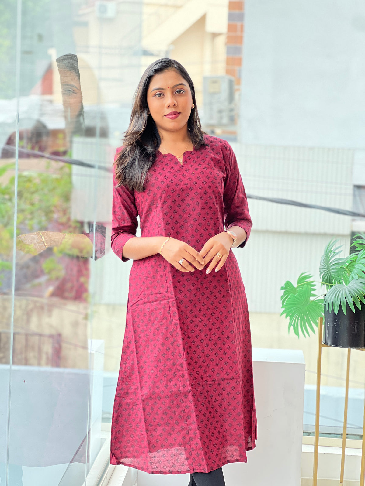 South Cotton  A line Kurta With Contrast Thread Woven  Boot | MSN299
