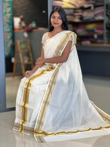 Golden Kasavu & Border Kara  Kerala Cotton Set Mundu | GAT273