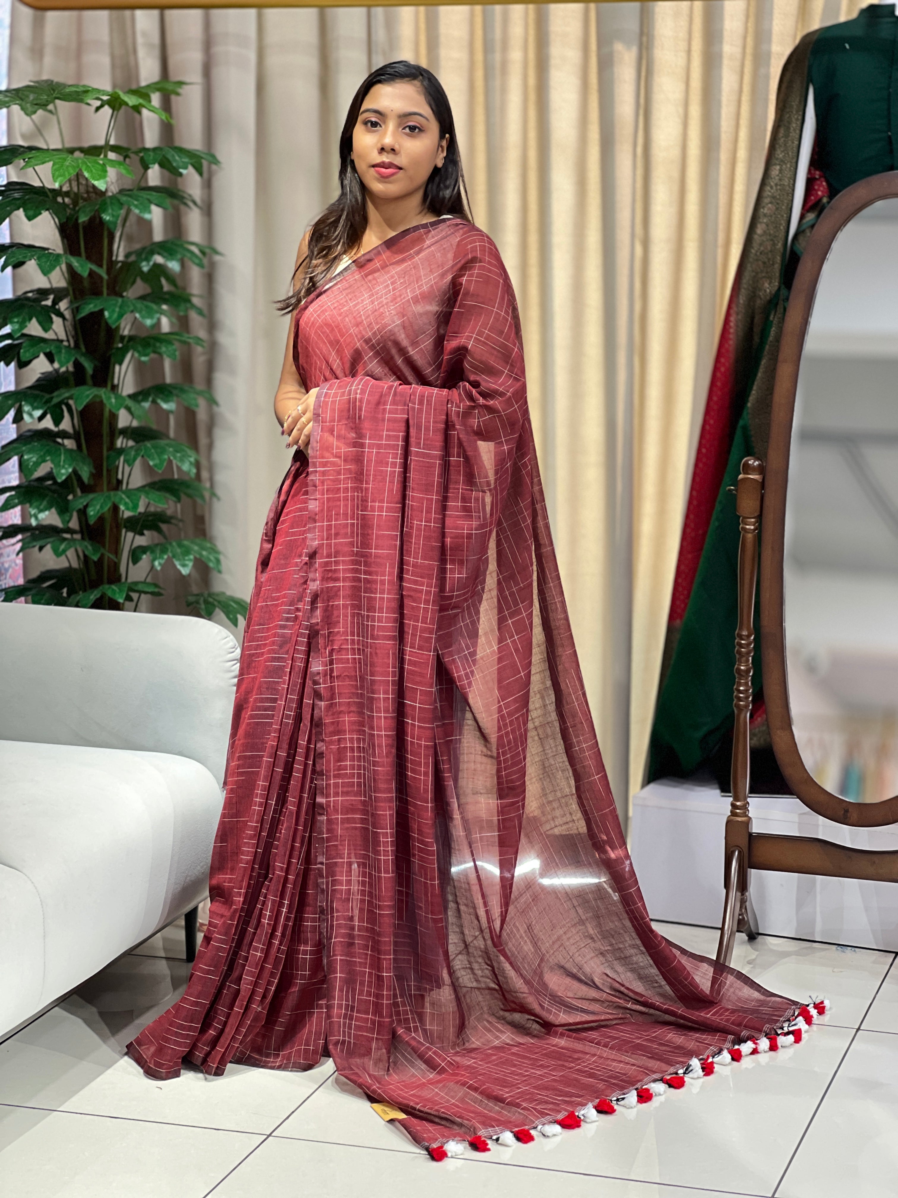 Thread Weaved Linen Cotton Saree | PF1167