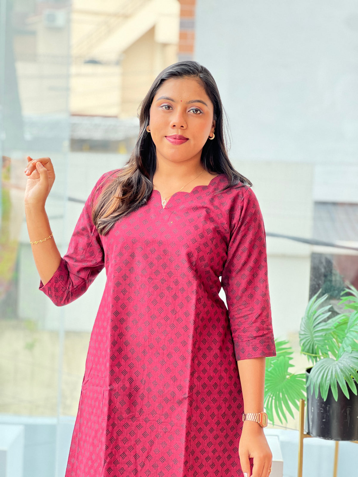 South Cotton  A line Kurta With Contrast Thread Woven  Boot | MSN299