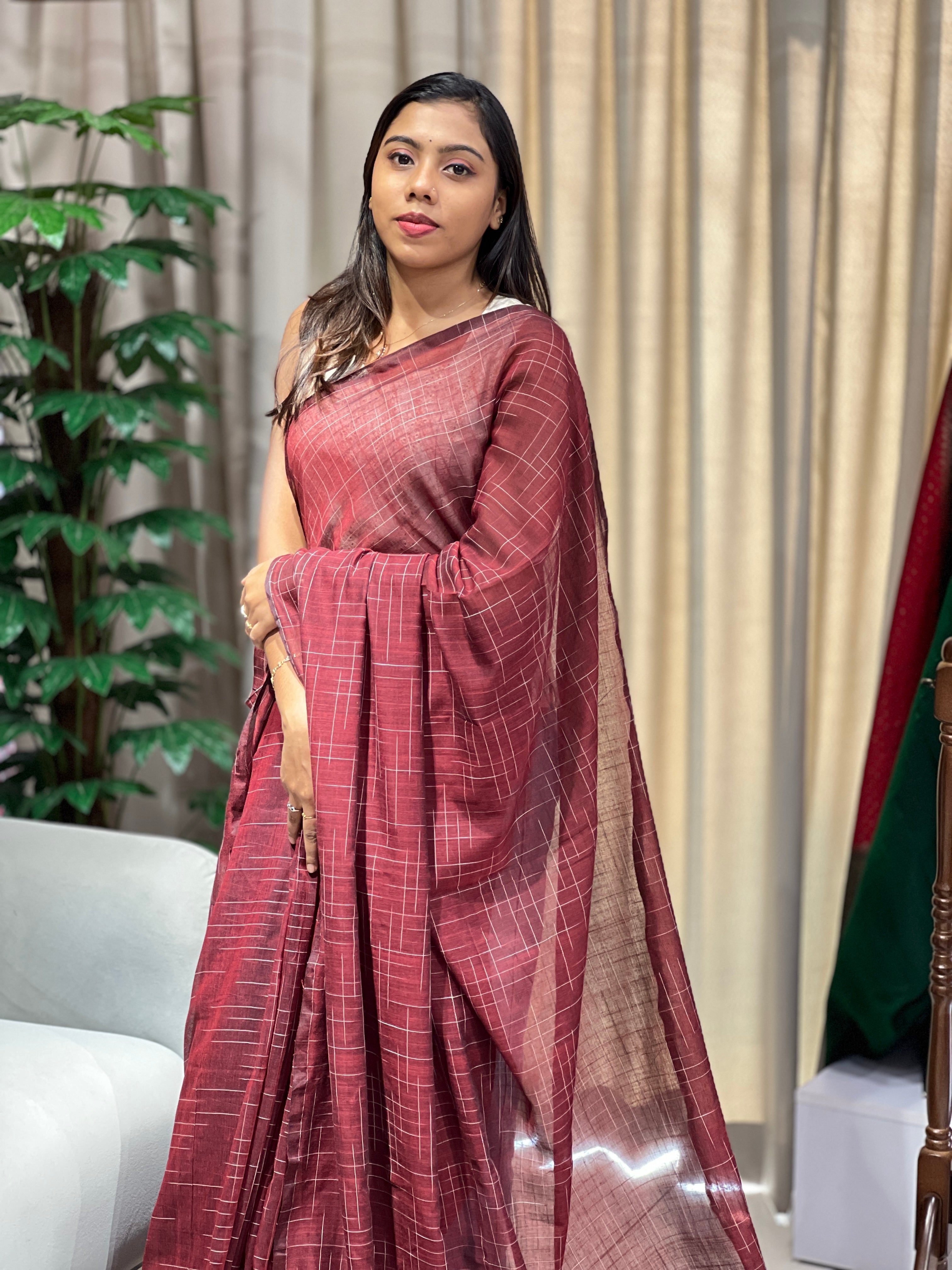 Thread Weaved Linen Cotton Saree | PF1167