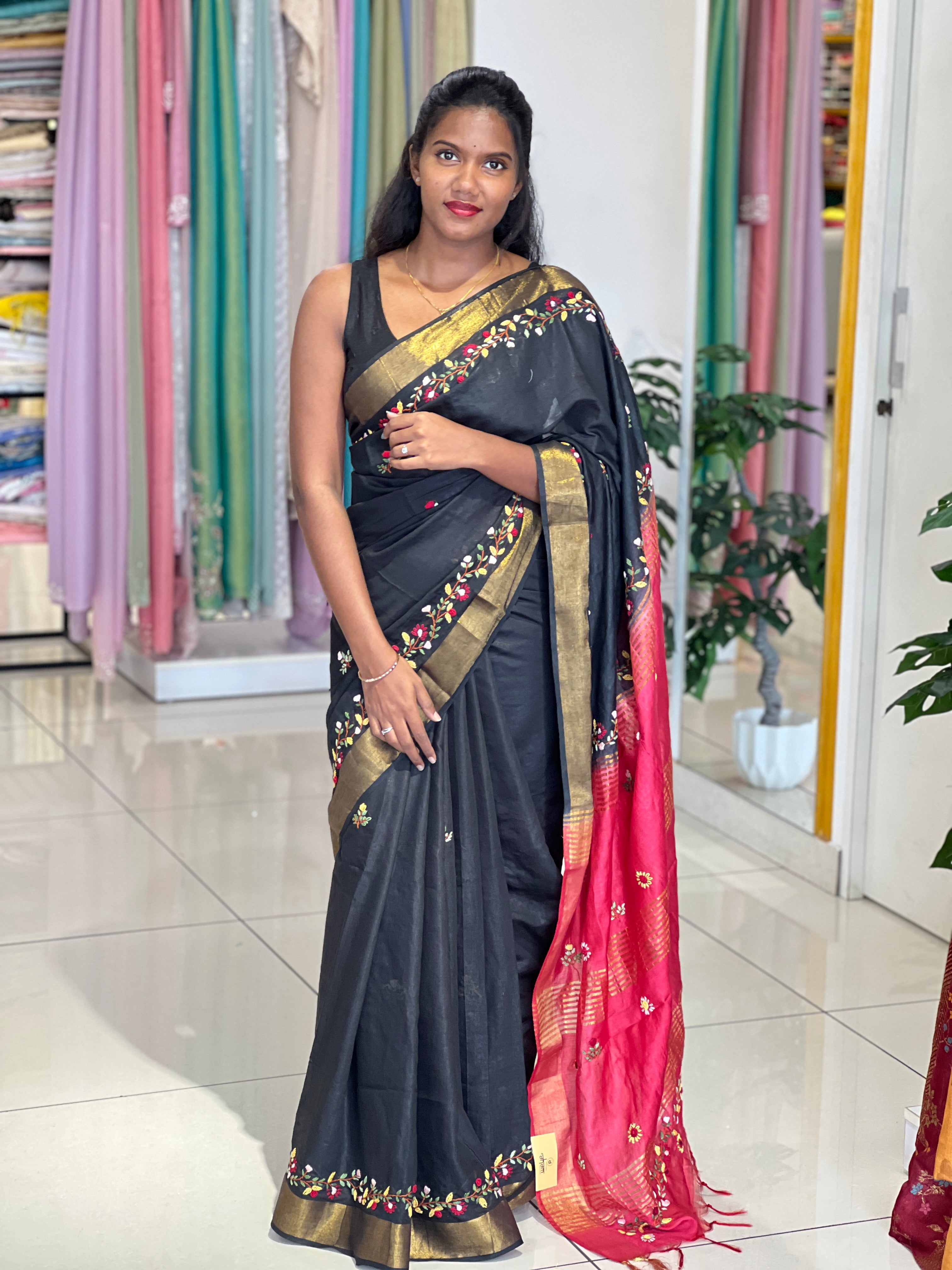 Hand Work Embroidered Bhagalpuri Linen Saree |RP800