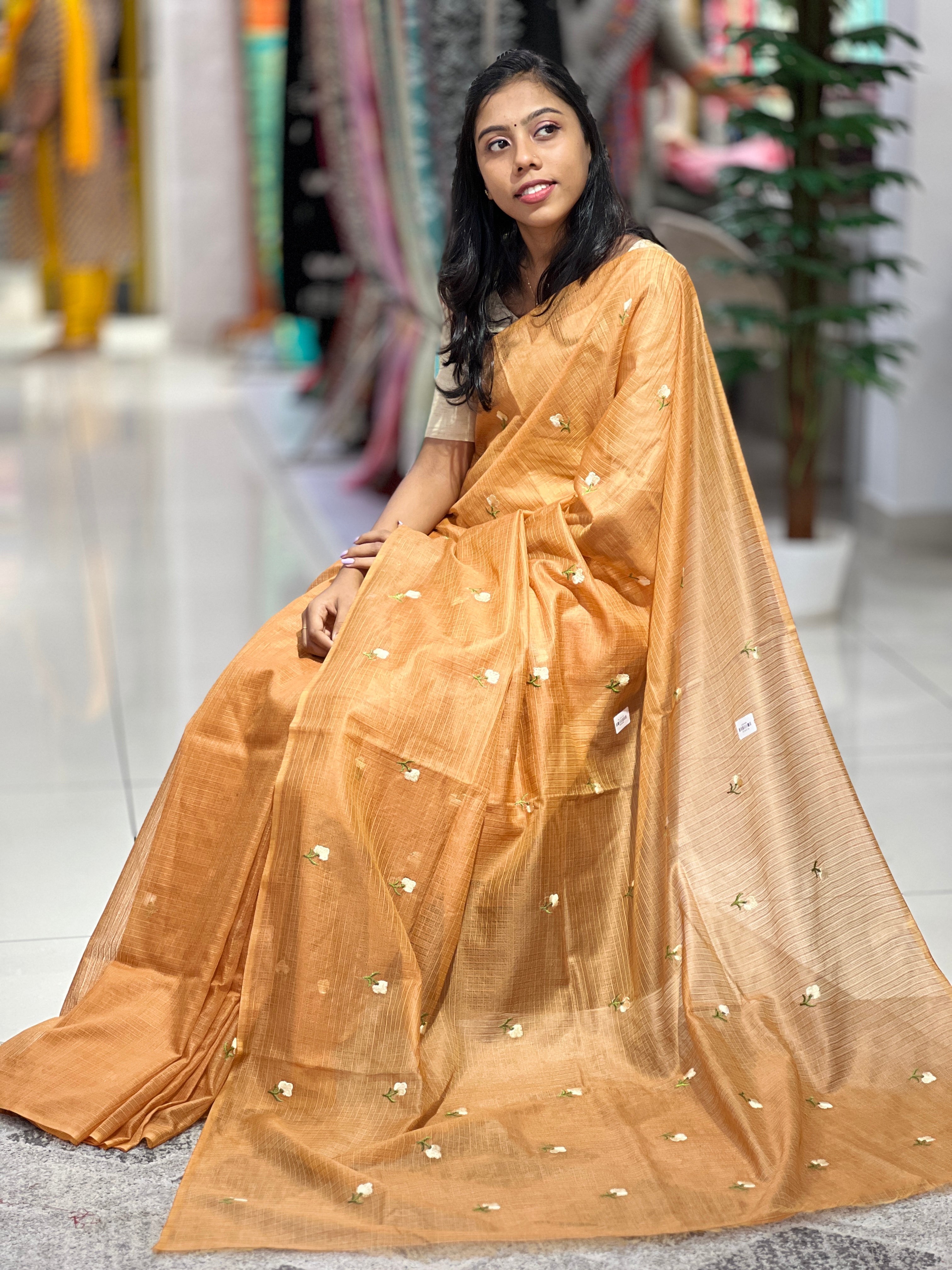 Floral Embroidery Pattern Silky Kota Saree | NHH434