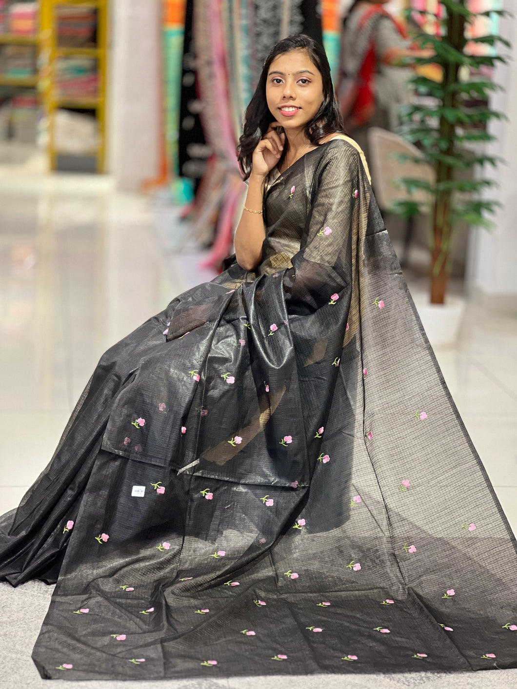 Floral Embroidery Pattern Silky Kota Saree | NHH437