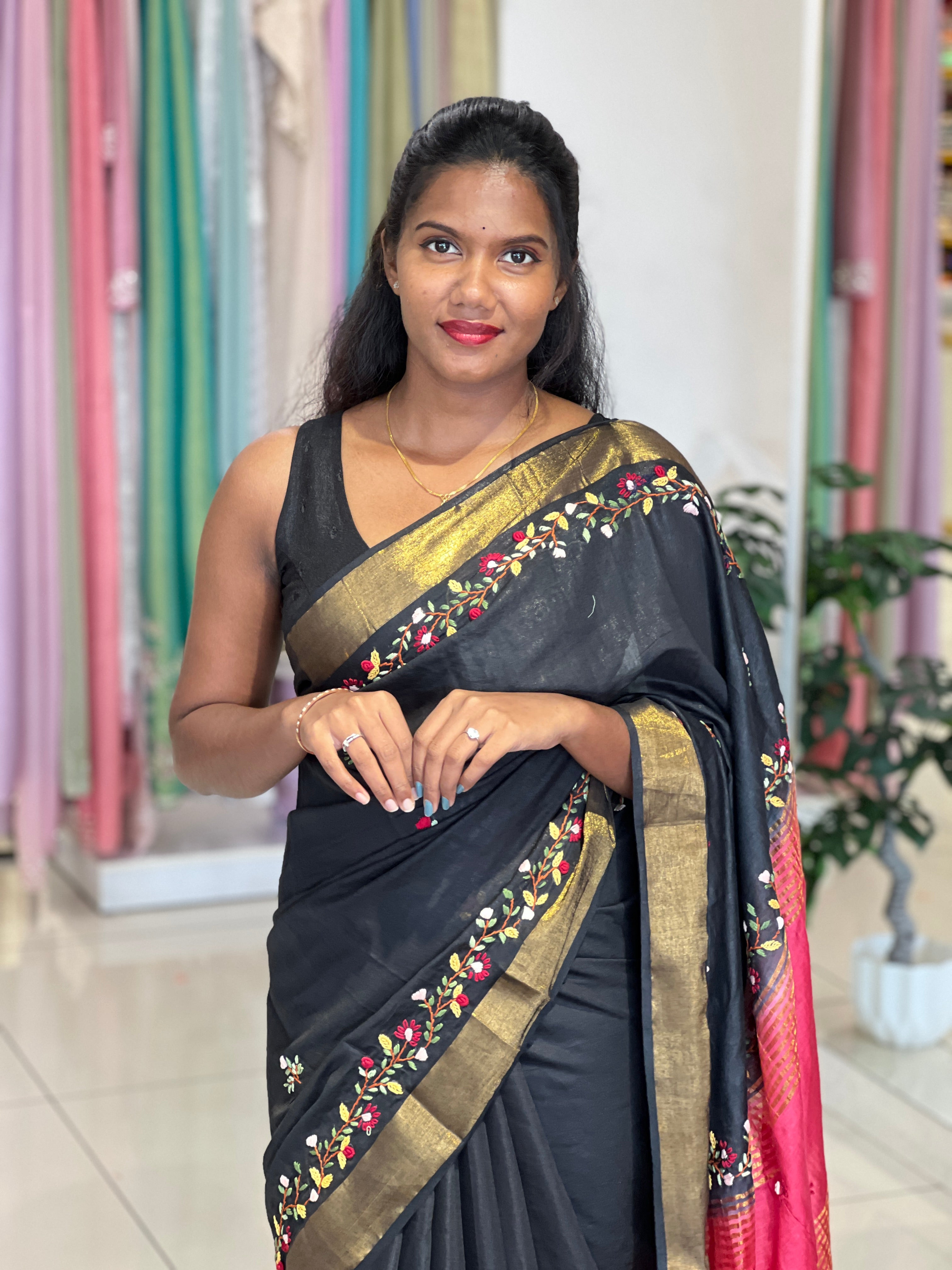 Hand Work Embroidered Bhagalpuri Linen Saree |RP800