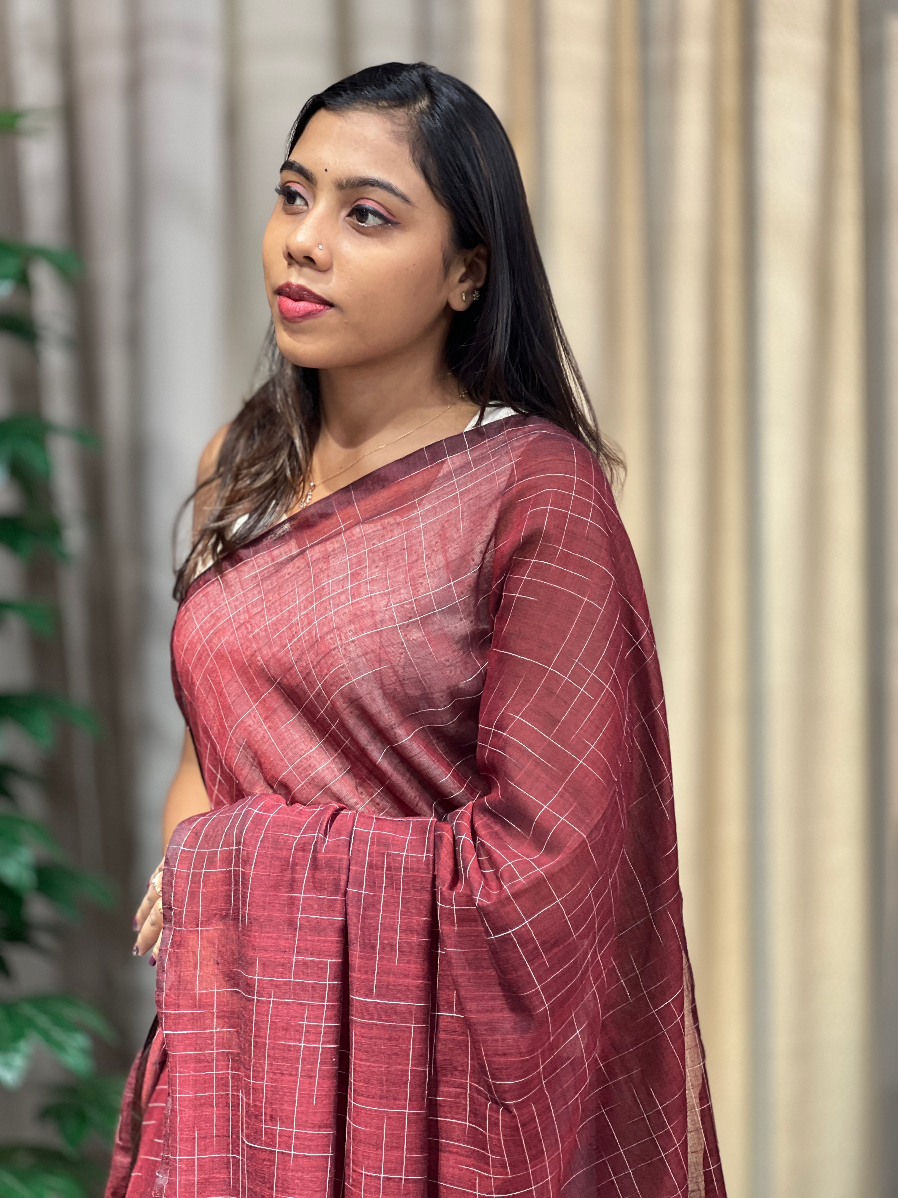 Thread Weaved Linen Cotton Saree | PF1167