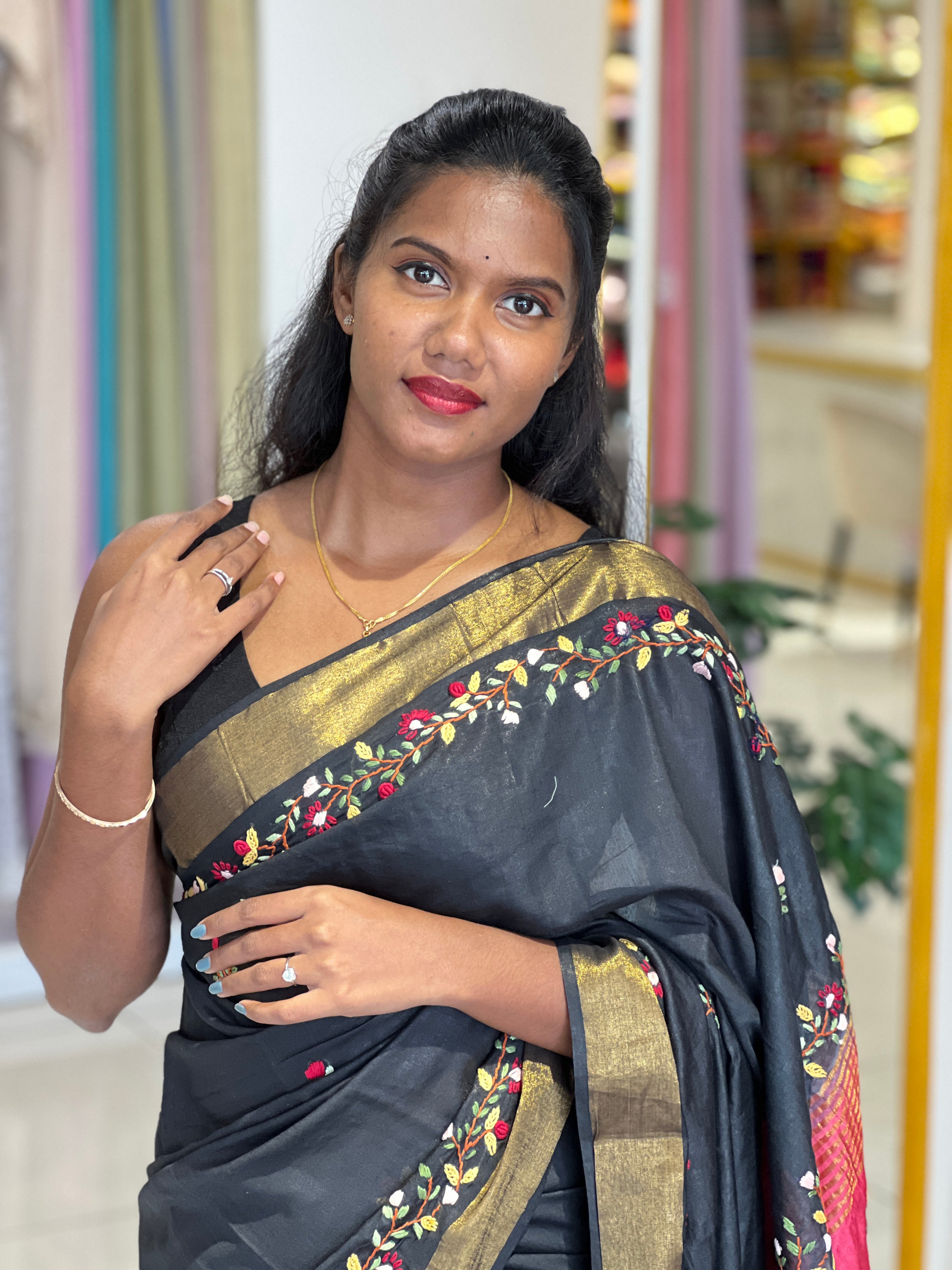 Hand Work Embroidered Bhagalpuri Linen Saree |RP800