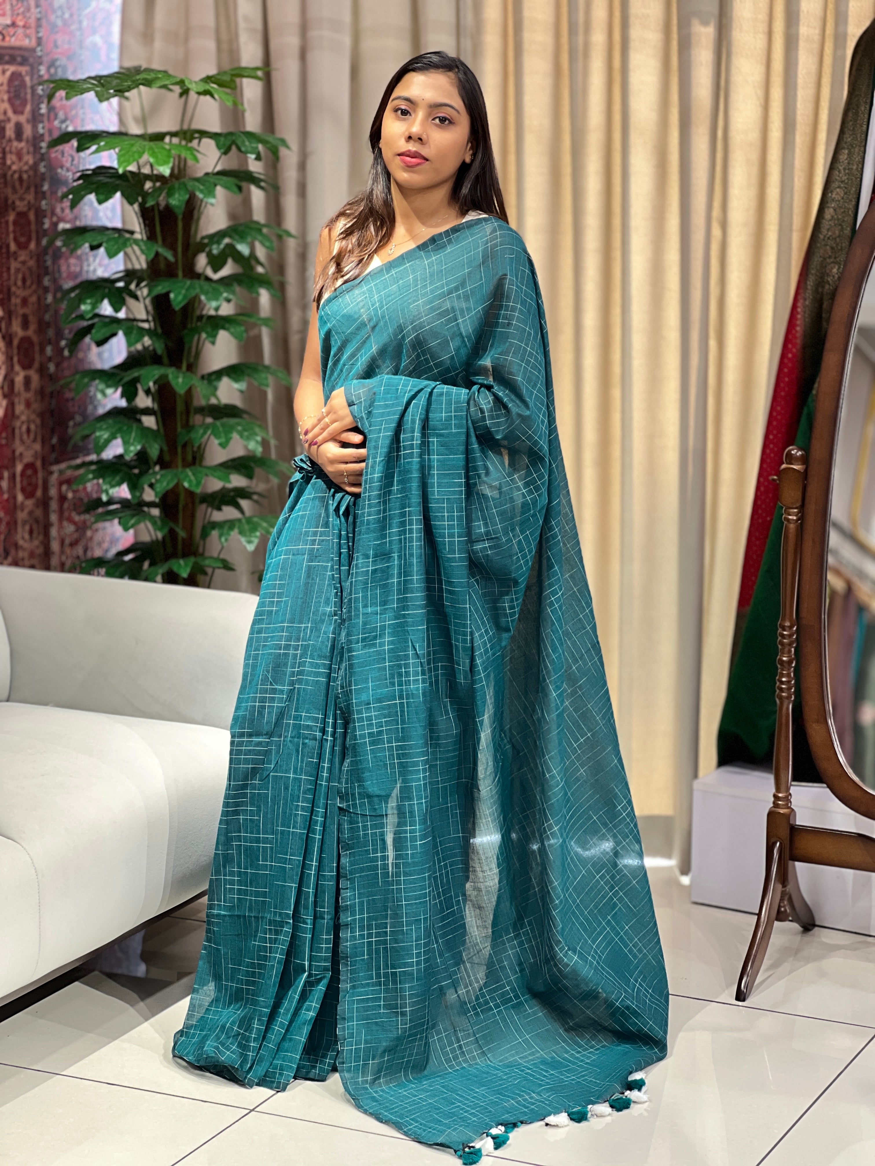 Thread Weaved Linen Cotton Saree | PF1166