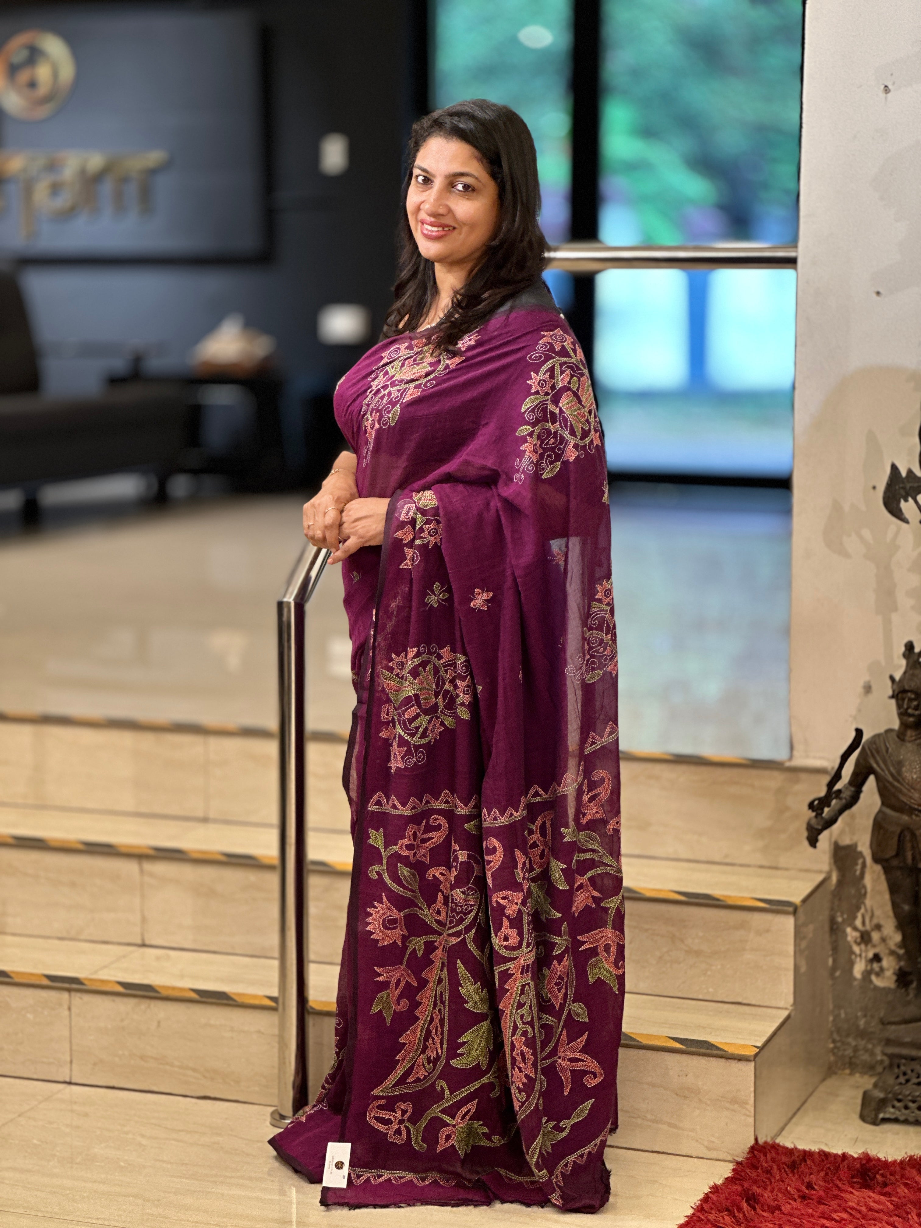 Kantha Embroidery Detailed Khadi Cotton Saree | AYD168