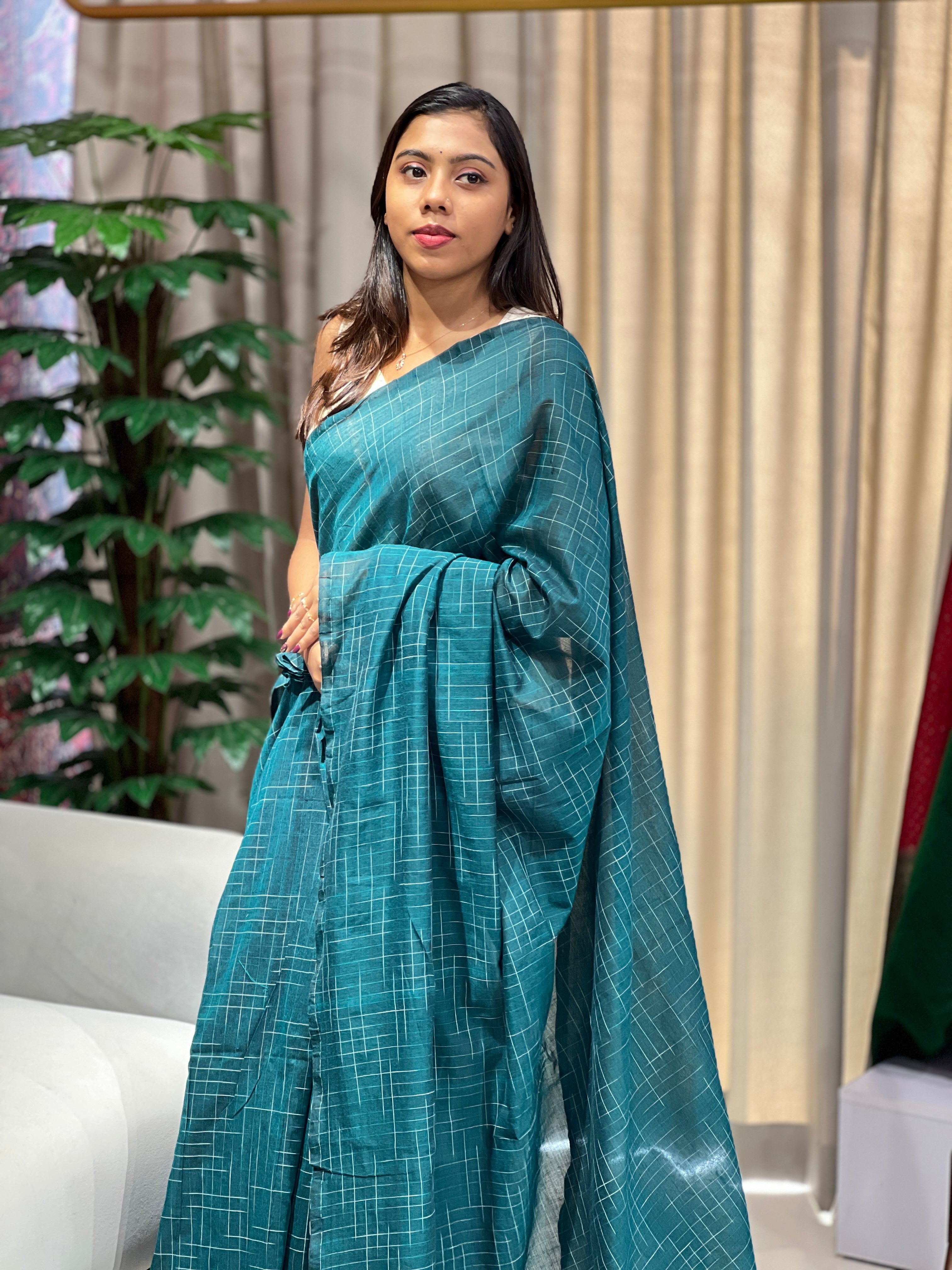 Thread Weaved Linen Cotton Saree | PF1166