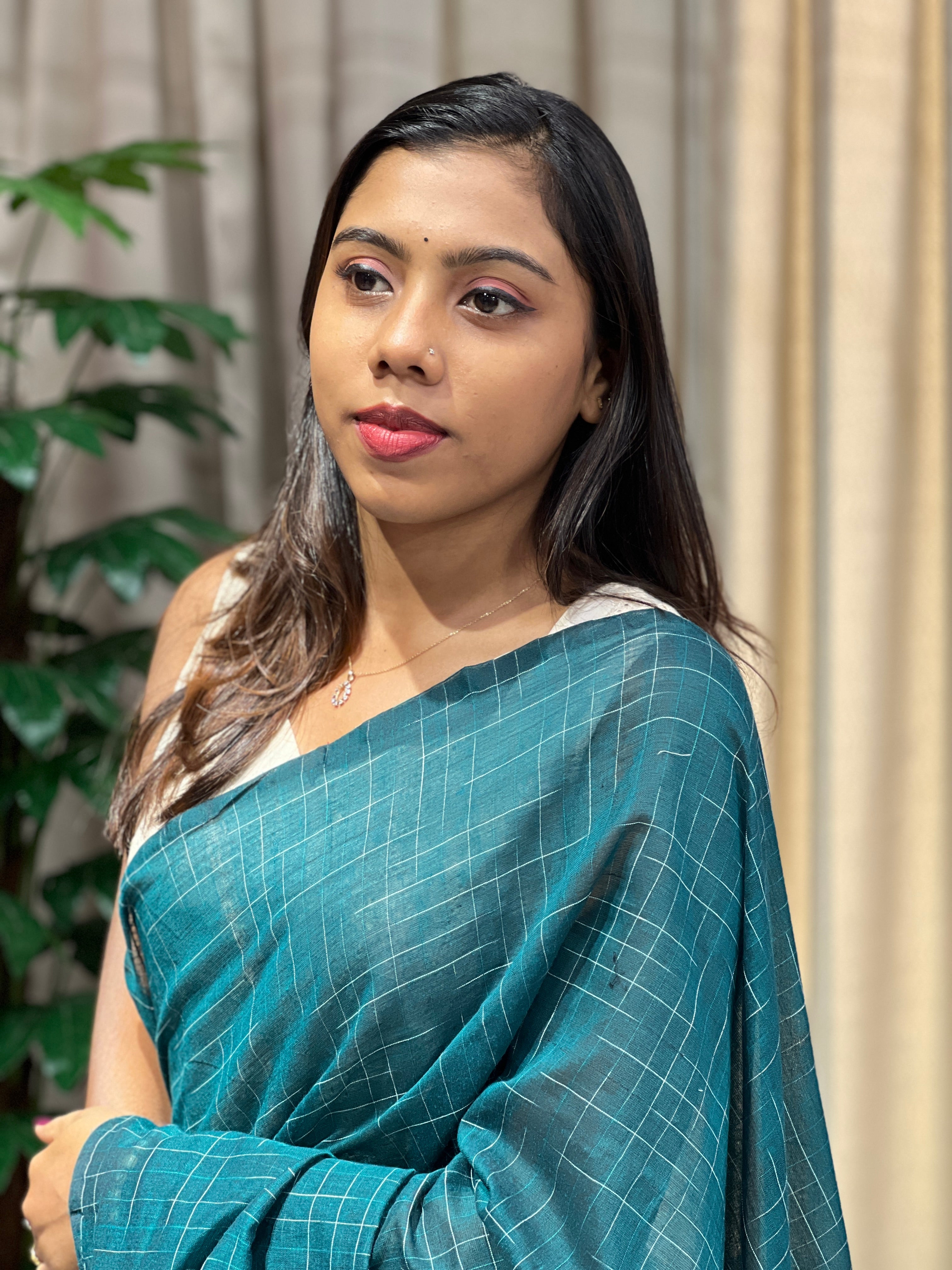 Thread Weaved Linen Cotton Saree | PF1166