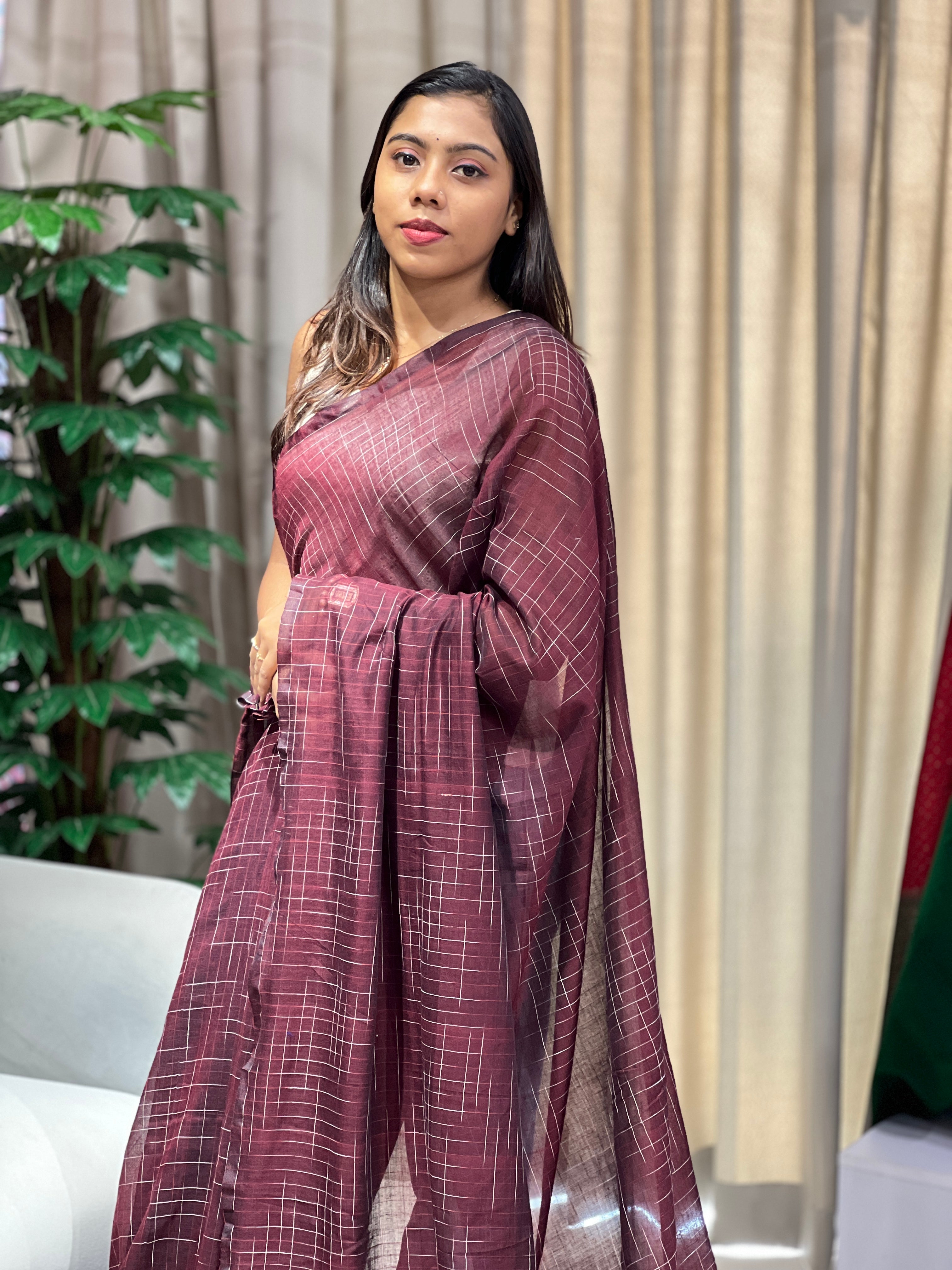 Thread Weaved Linen Cotton Saree | PF1168