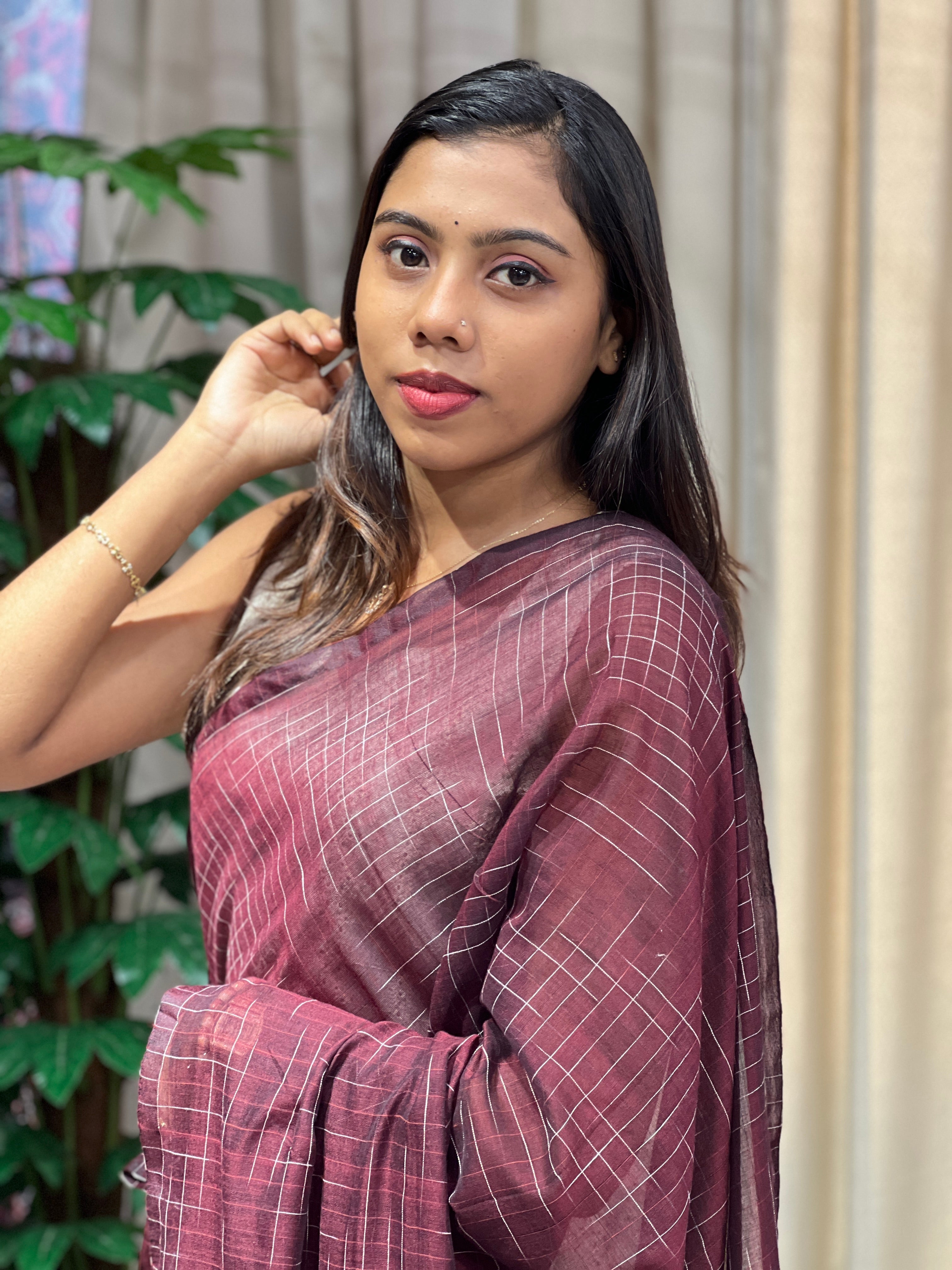 Thread Weaved Linen Cotton Saree | PF1168