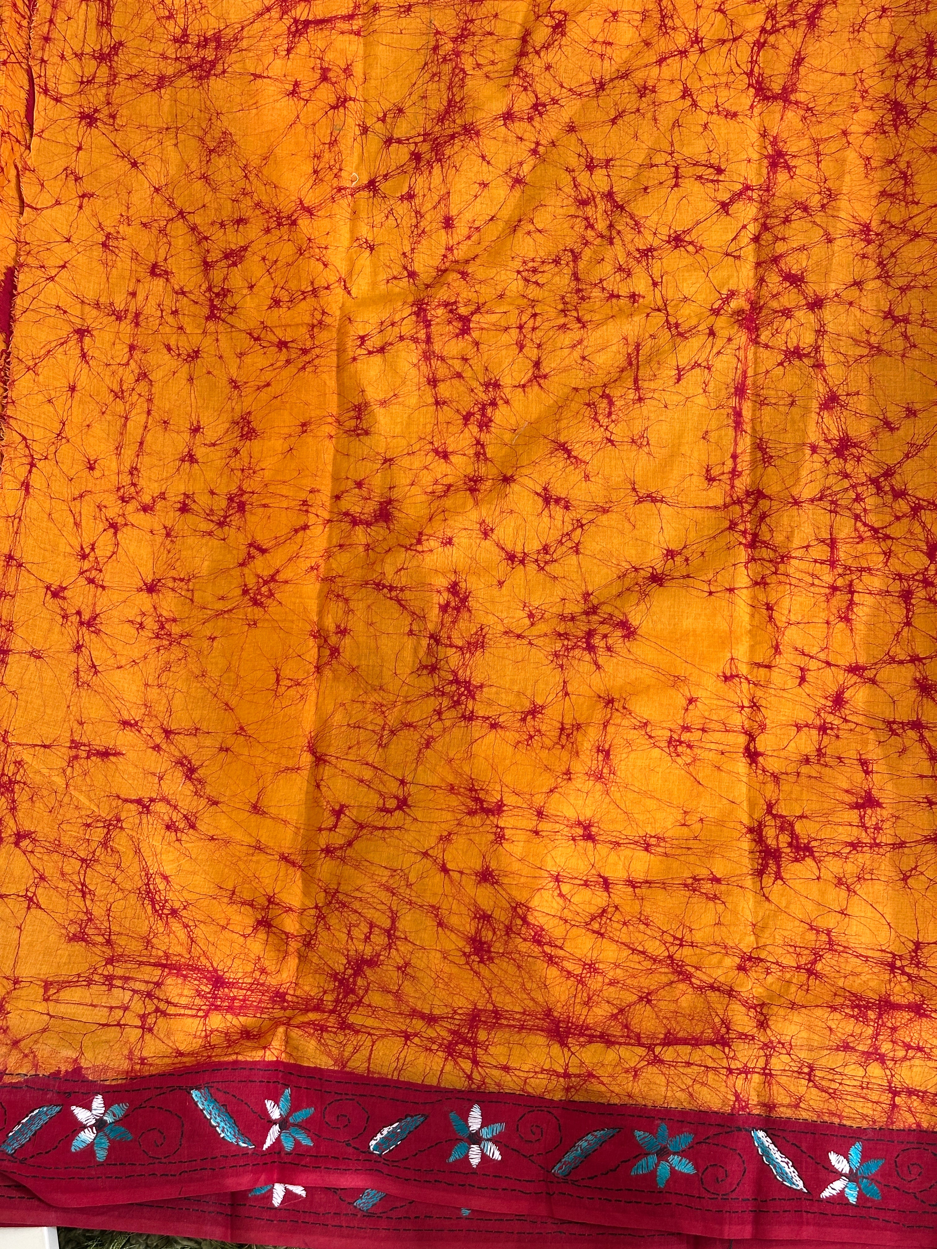 Tie & Dye With Kantha Embroidery Detailed Cotton Saree | AYD197