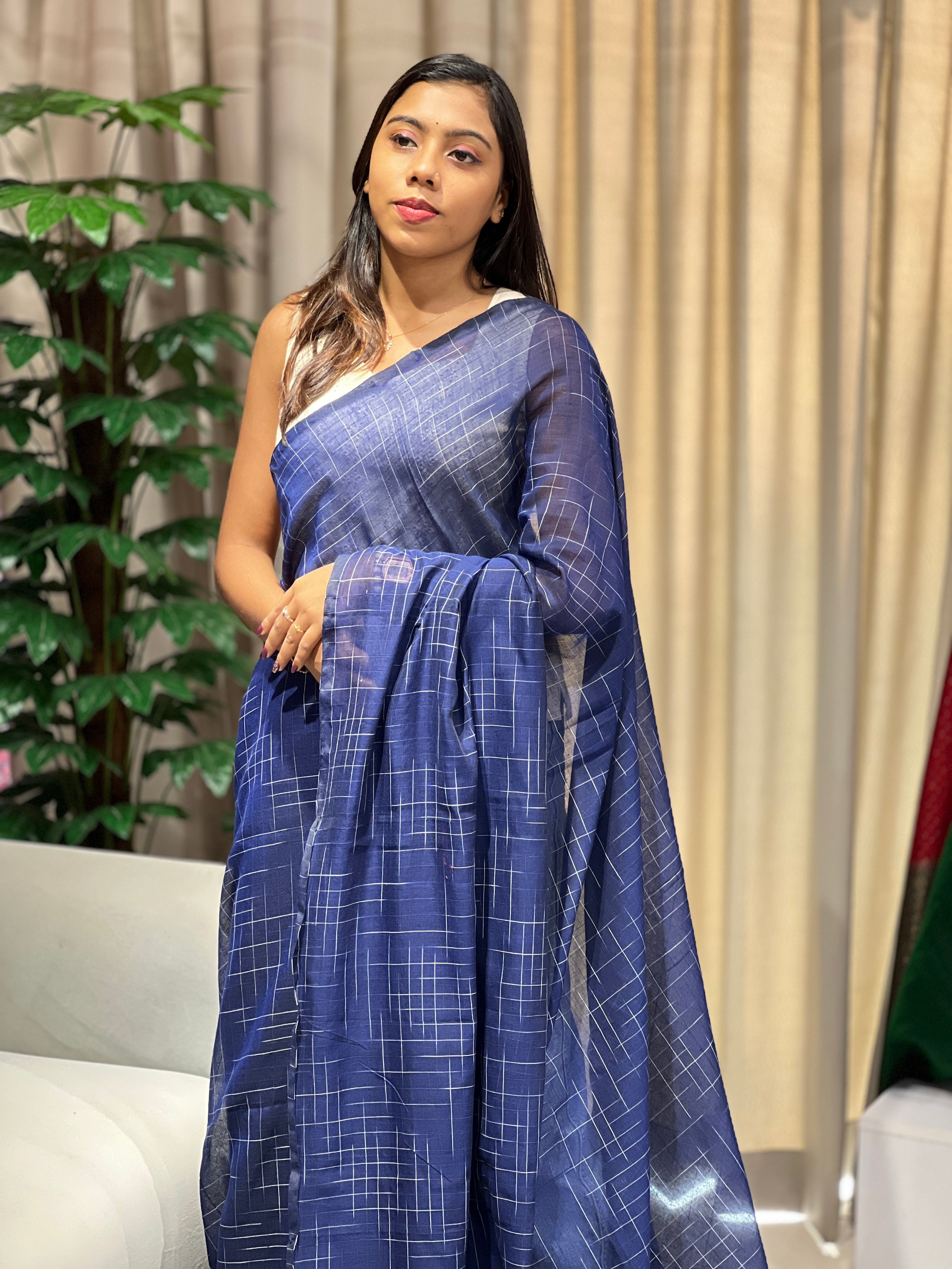 Thread Weaved Linen Cotton Saree | PF1170