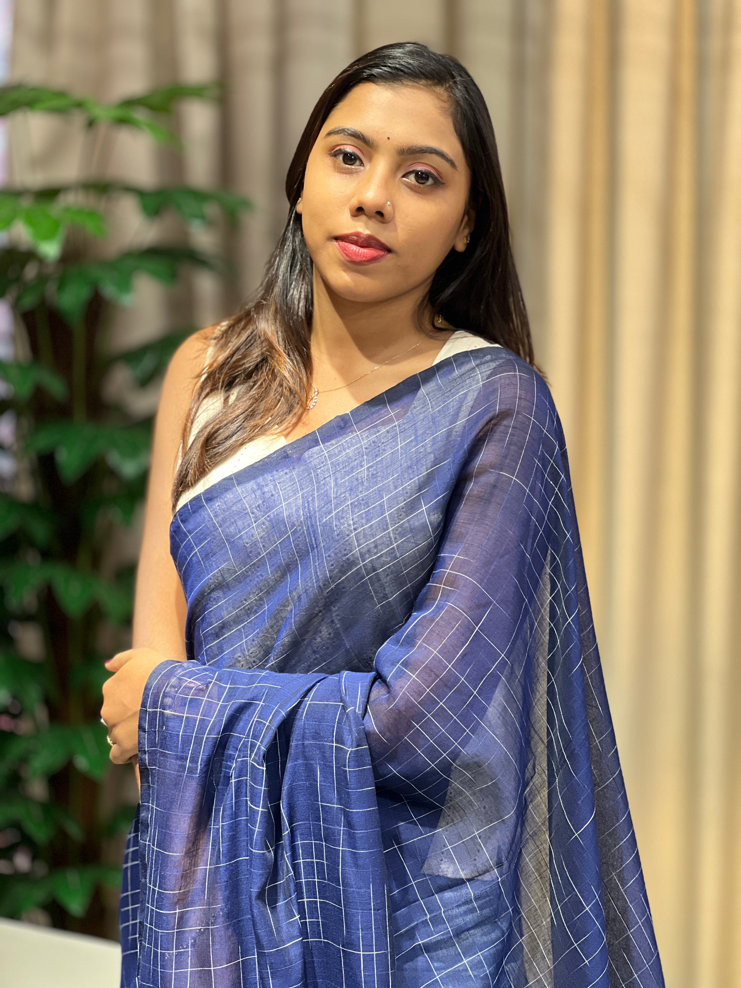 Thread Weaved Linen Cotton Saree | PF1170