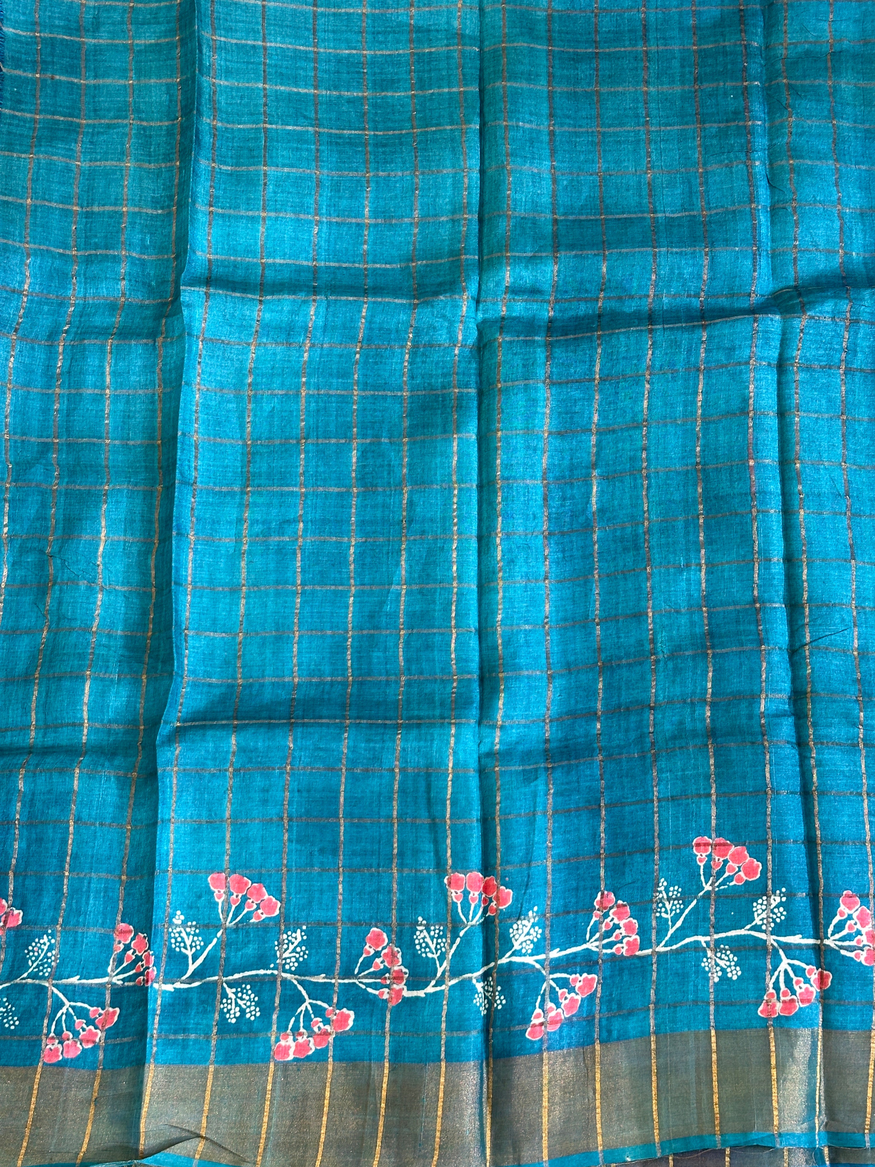 Zari Check With Floral Printed Pure Desi Tussar Saree | AYD174