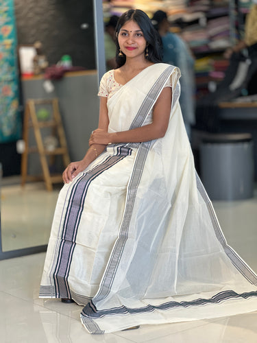 Pink Kasavu & Border Kara Kerala Cotton Set Mundu | GAT255