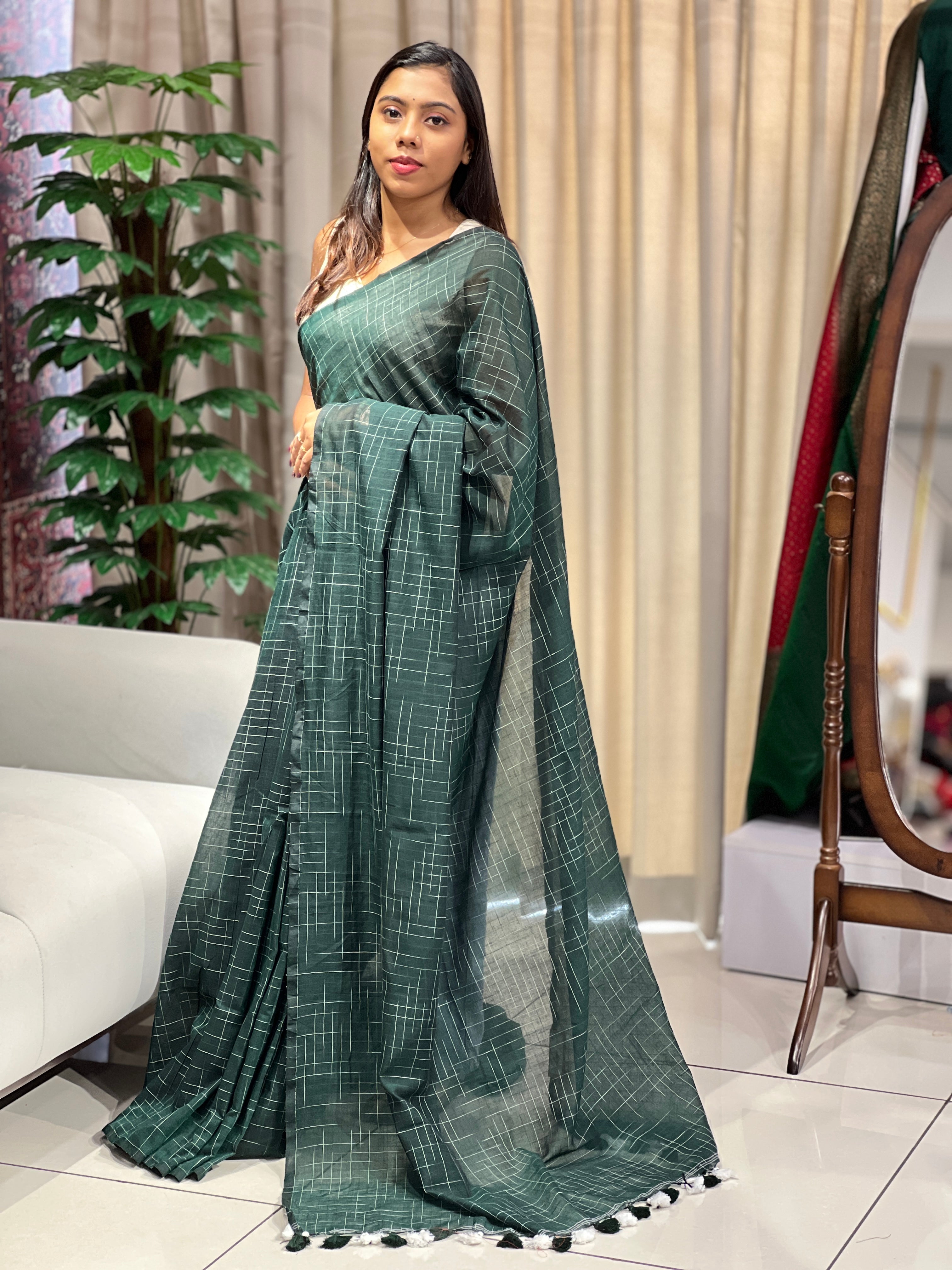 Thread Weaved Linen Cotton Saree | PF1169