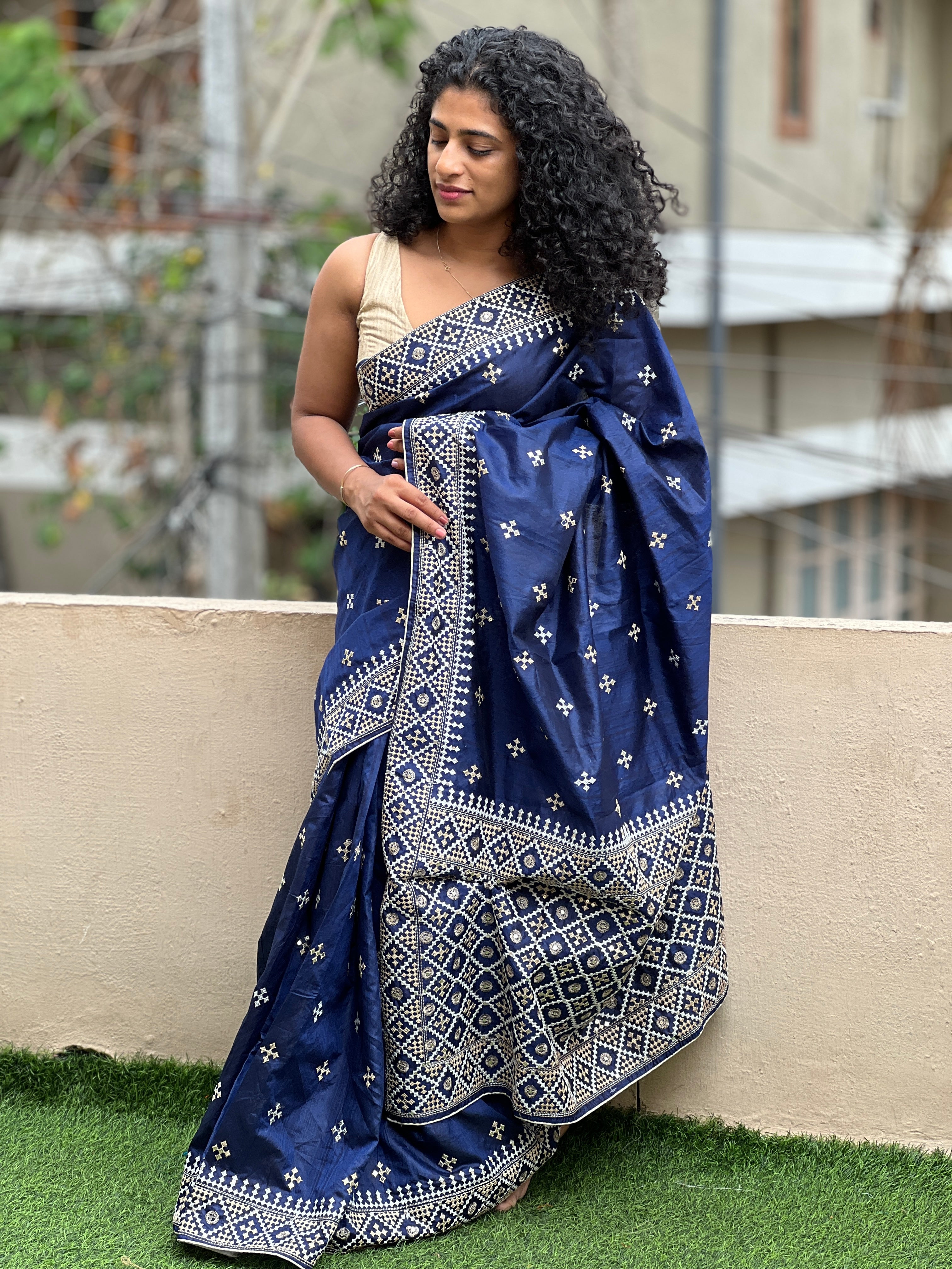 Kutch Work Embroidery Semi Silk Saree | RP429