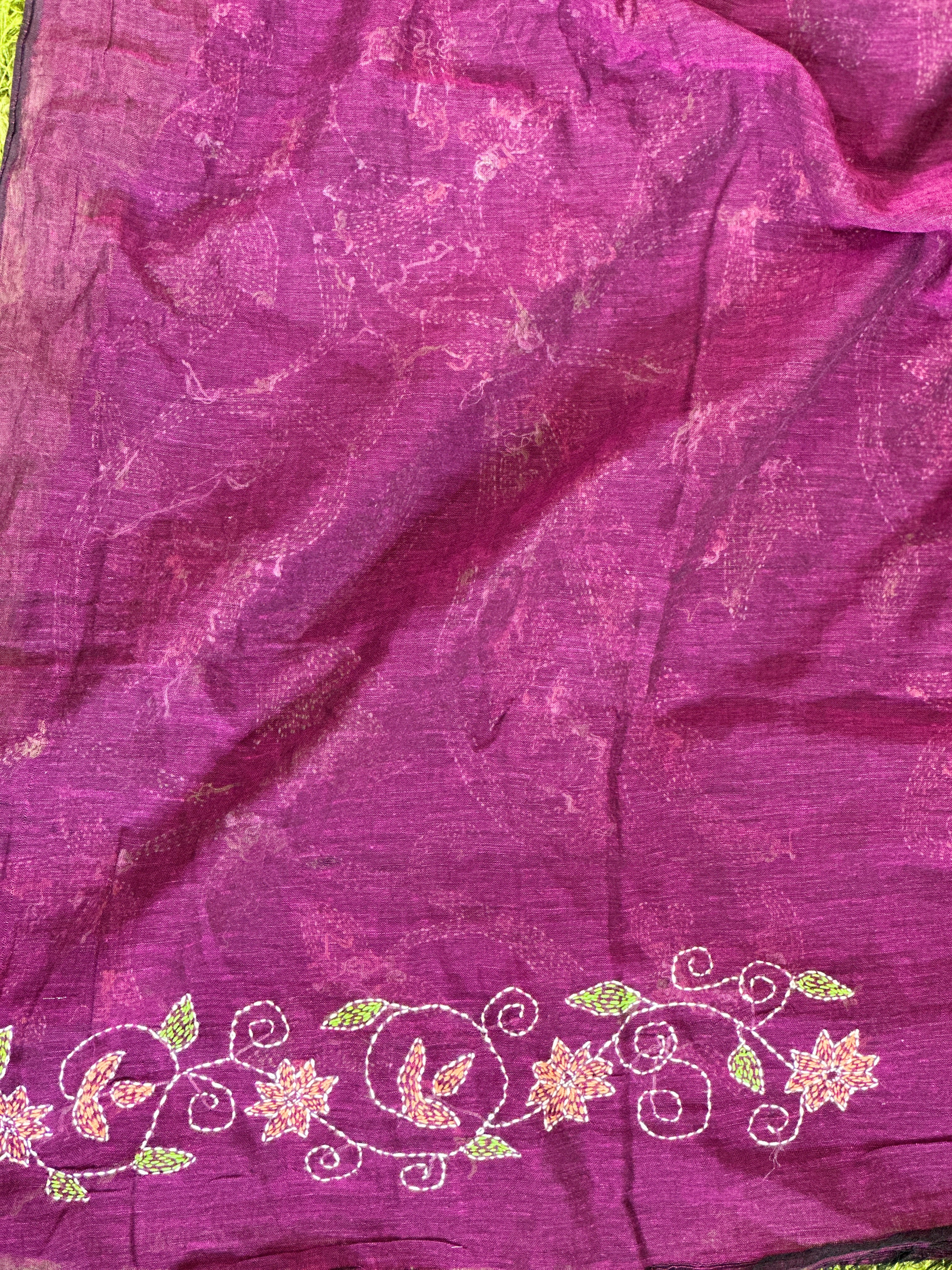 Kantha Embroidery Detailed Khadi Cotton Saree | AYD168