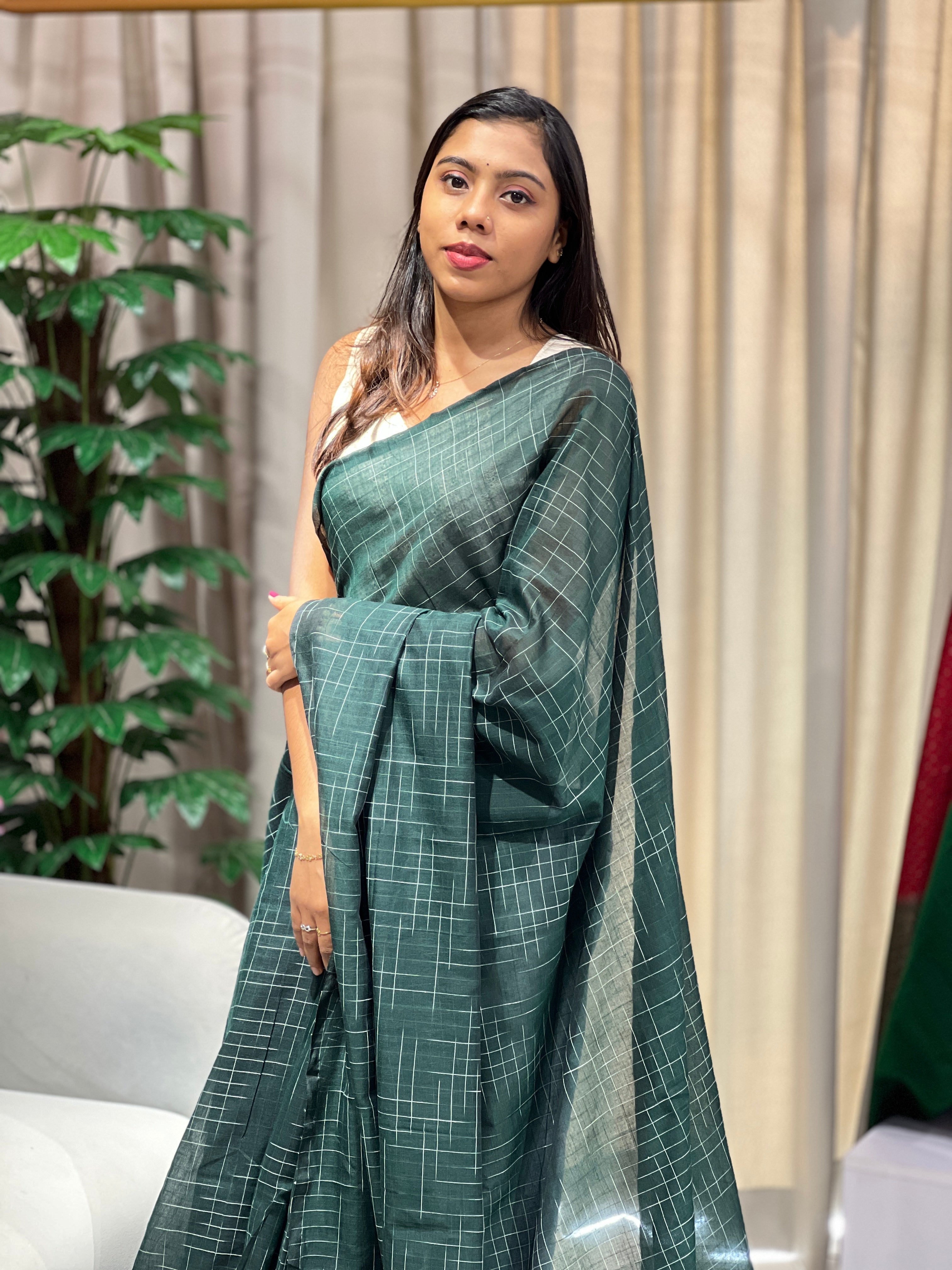 Thread Weaved Linen Cotton Saree | PF1169