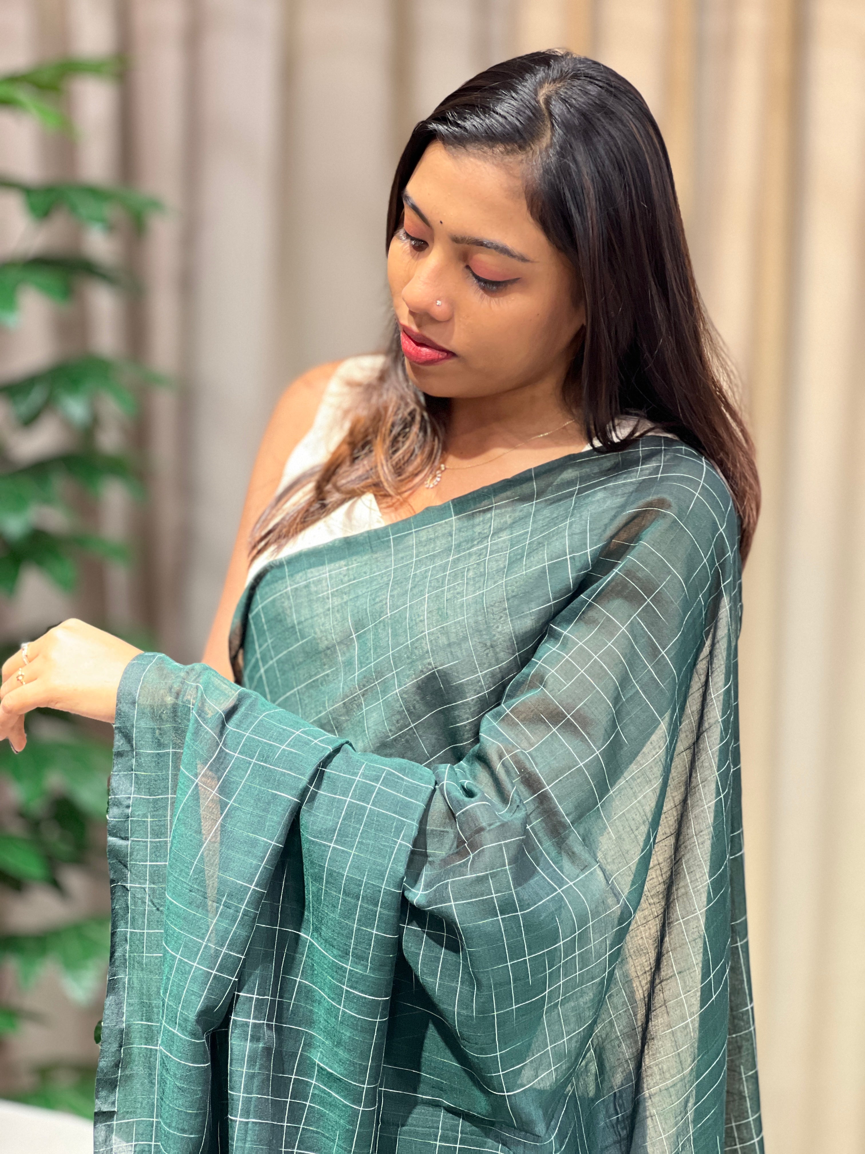 Thread Weaved Linen Cotton Saree | PF1169
