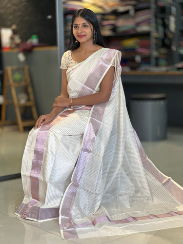 Stripe Weaving Kerala Cotton Set Mundu | GAT258