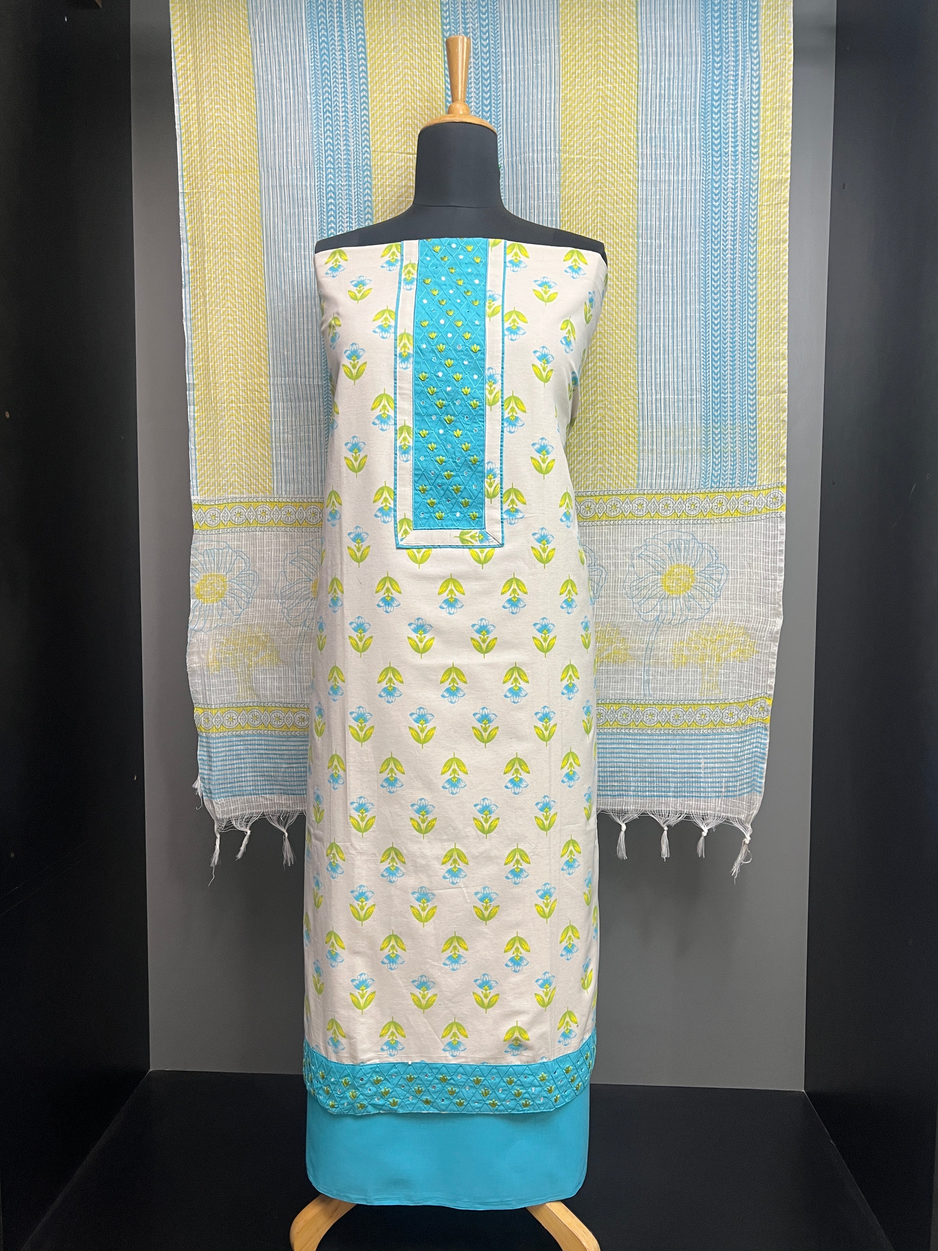 Block Print With Embroidery Detailed Cotton Salwar Set | SW2184