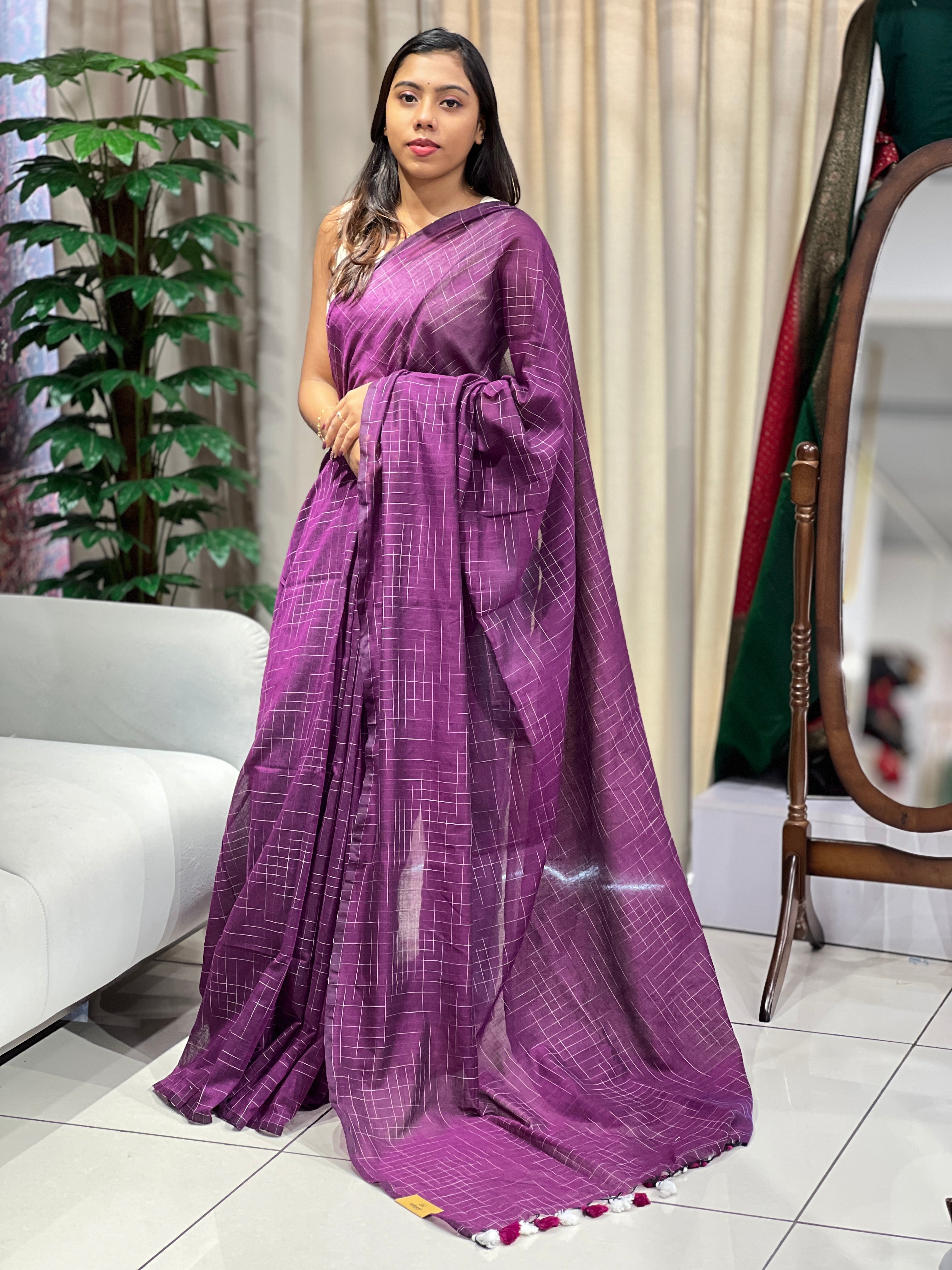 Thread Weaved Linen Cotton Saree | PF1165