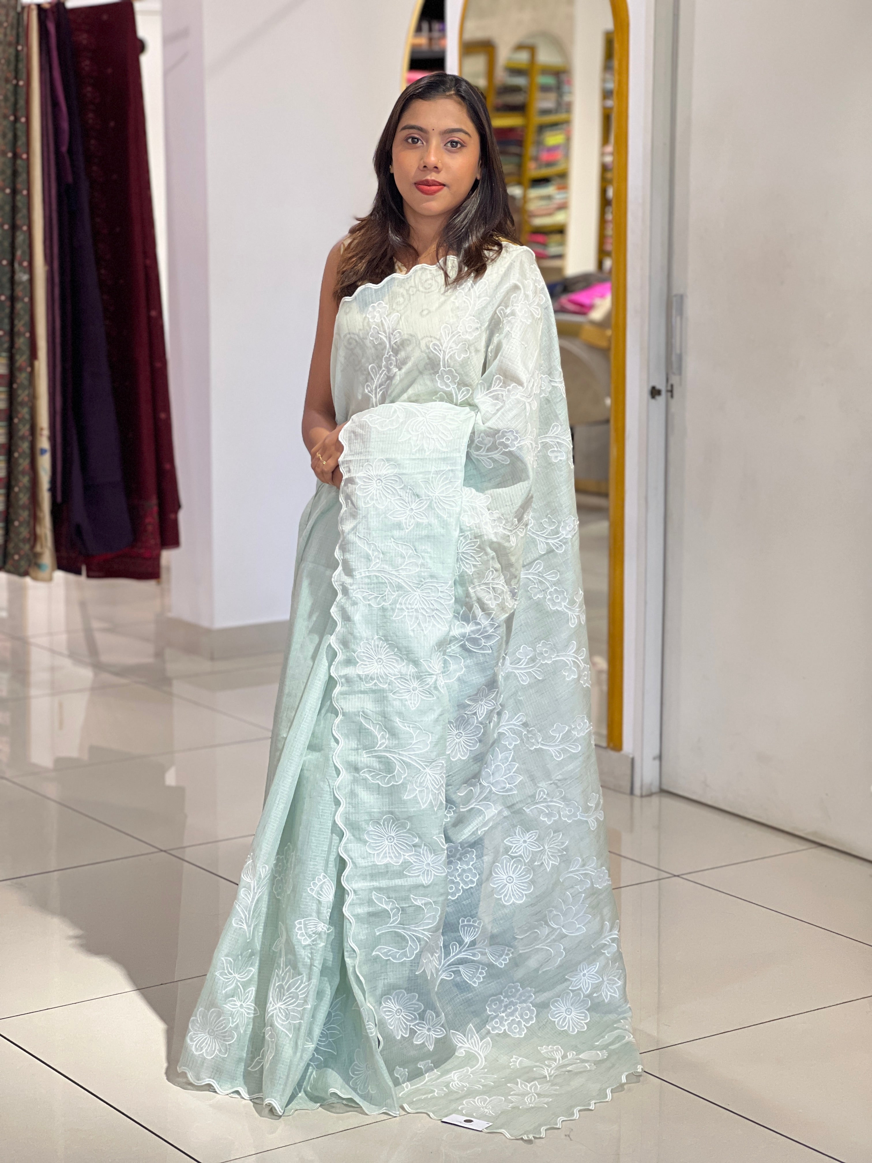 Floral Applique Detailed Silky Kota Saree | BLD1608