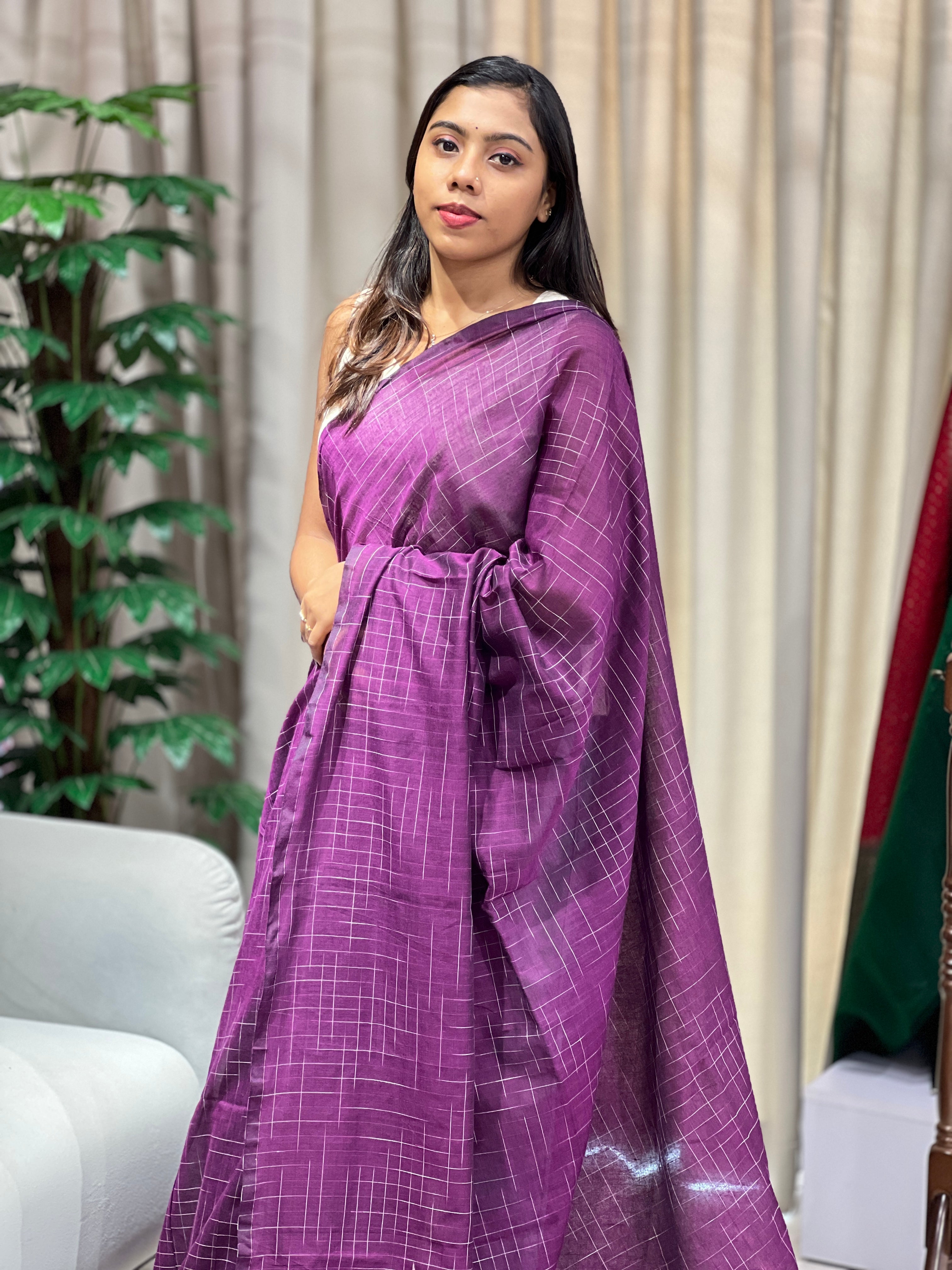 Thread Weaved Linen Cotton Saree | PF1165