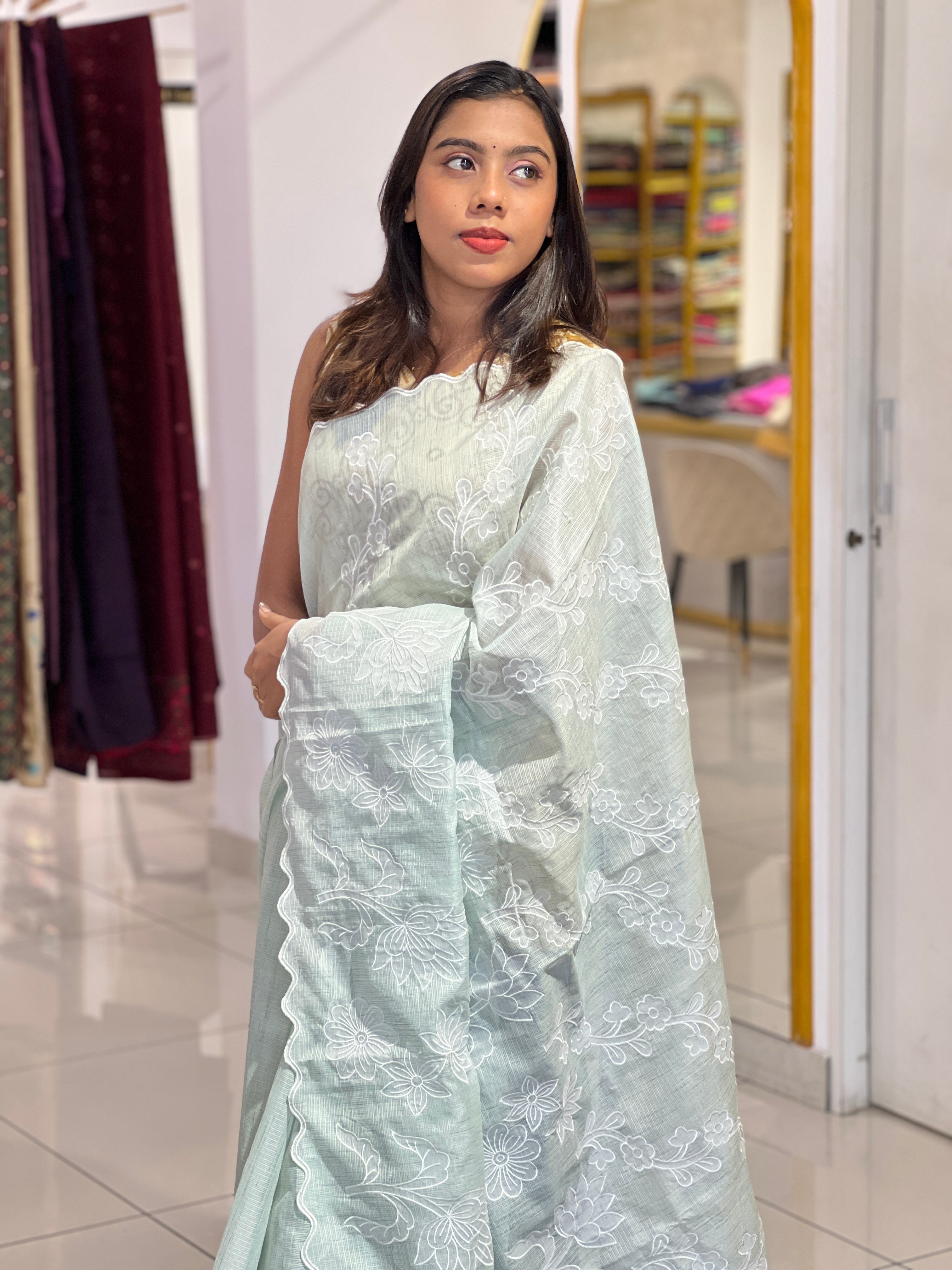 Floral Applique Detailed Silky Kota Saree | BLD1608