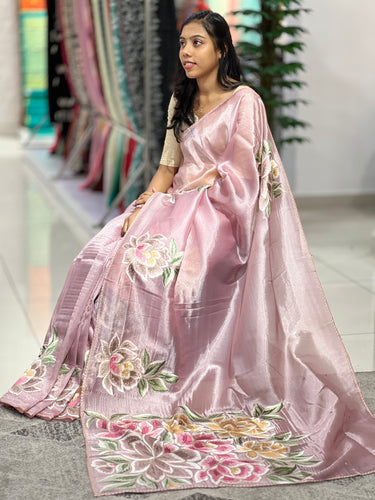 Floral Placement Embroidered Shimmer Organza Saree | SUN184