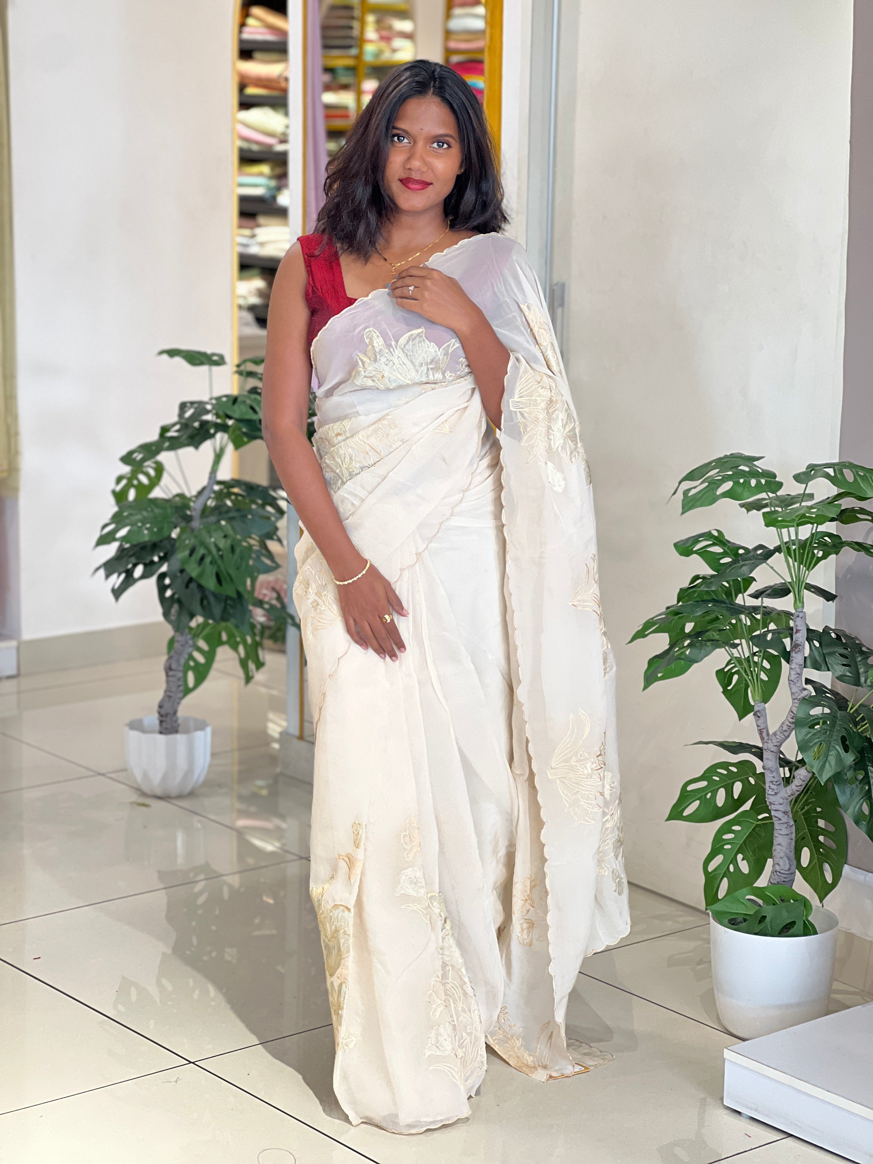 Tissue Applique Patterned Organza Saree | MM458