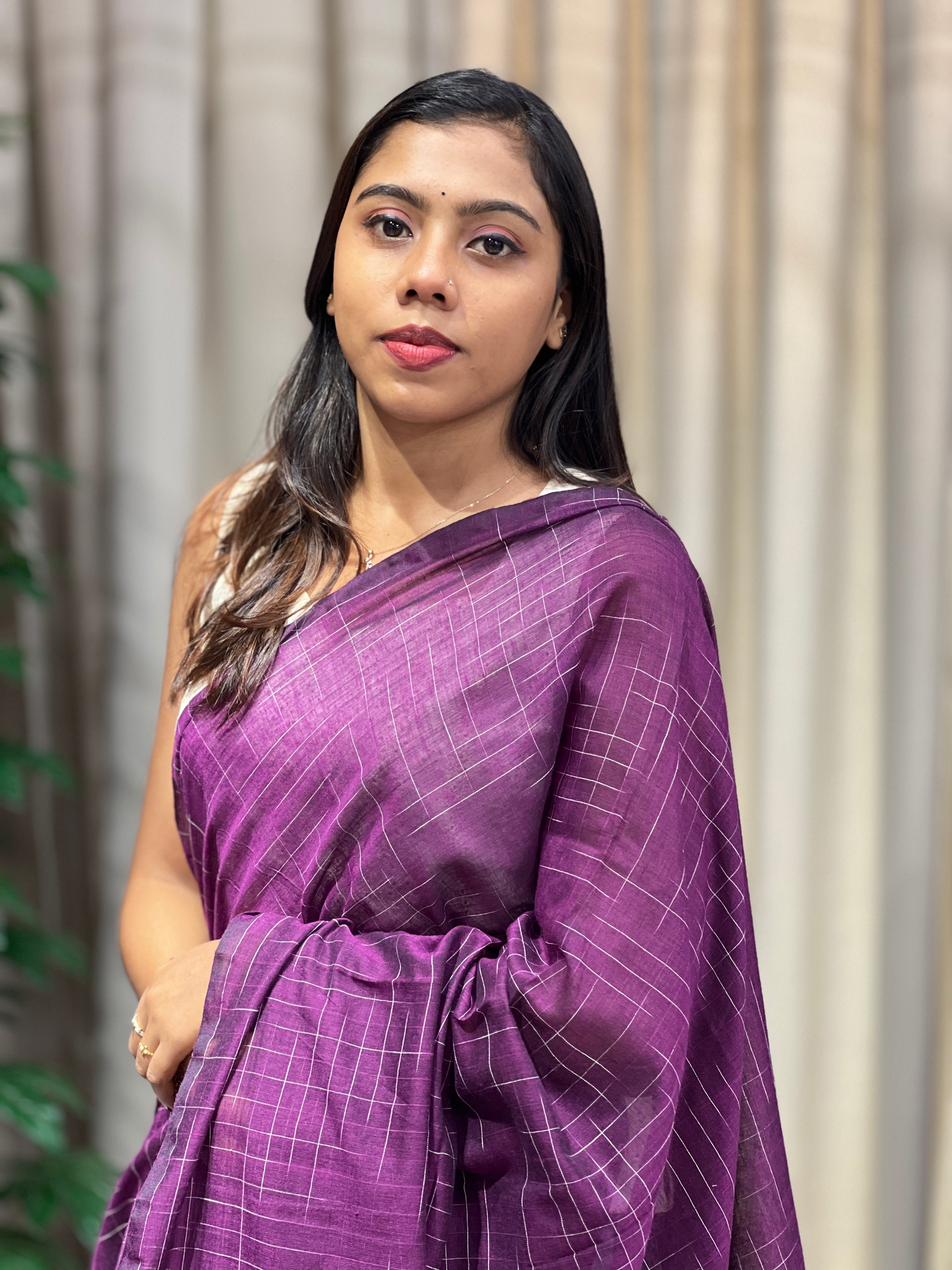 Thread Weaved Linen Cotton Saree | PF1165