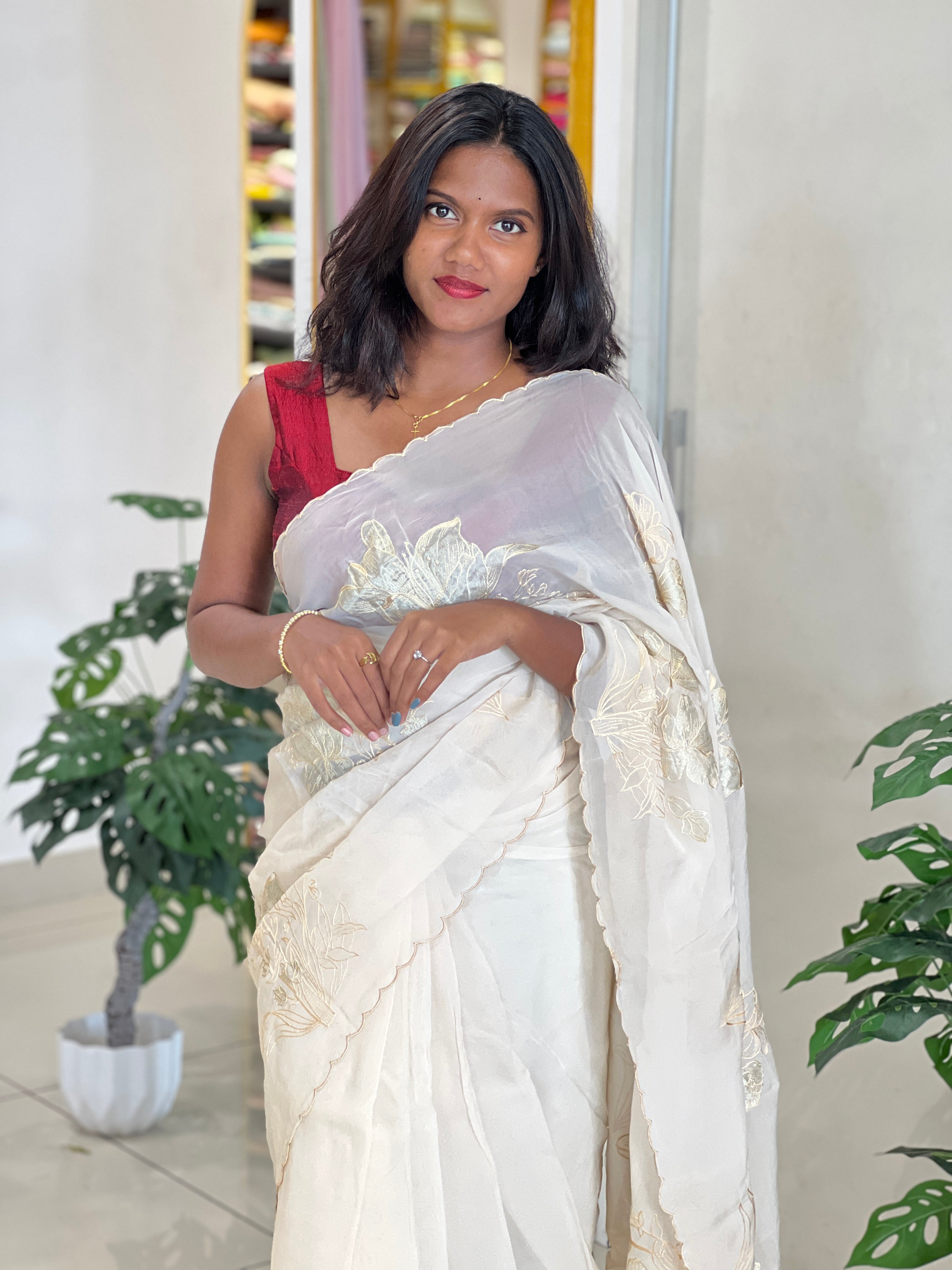 Tissue Applique Patterned Organza Saree | MM458