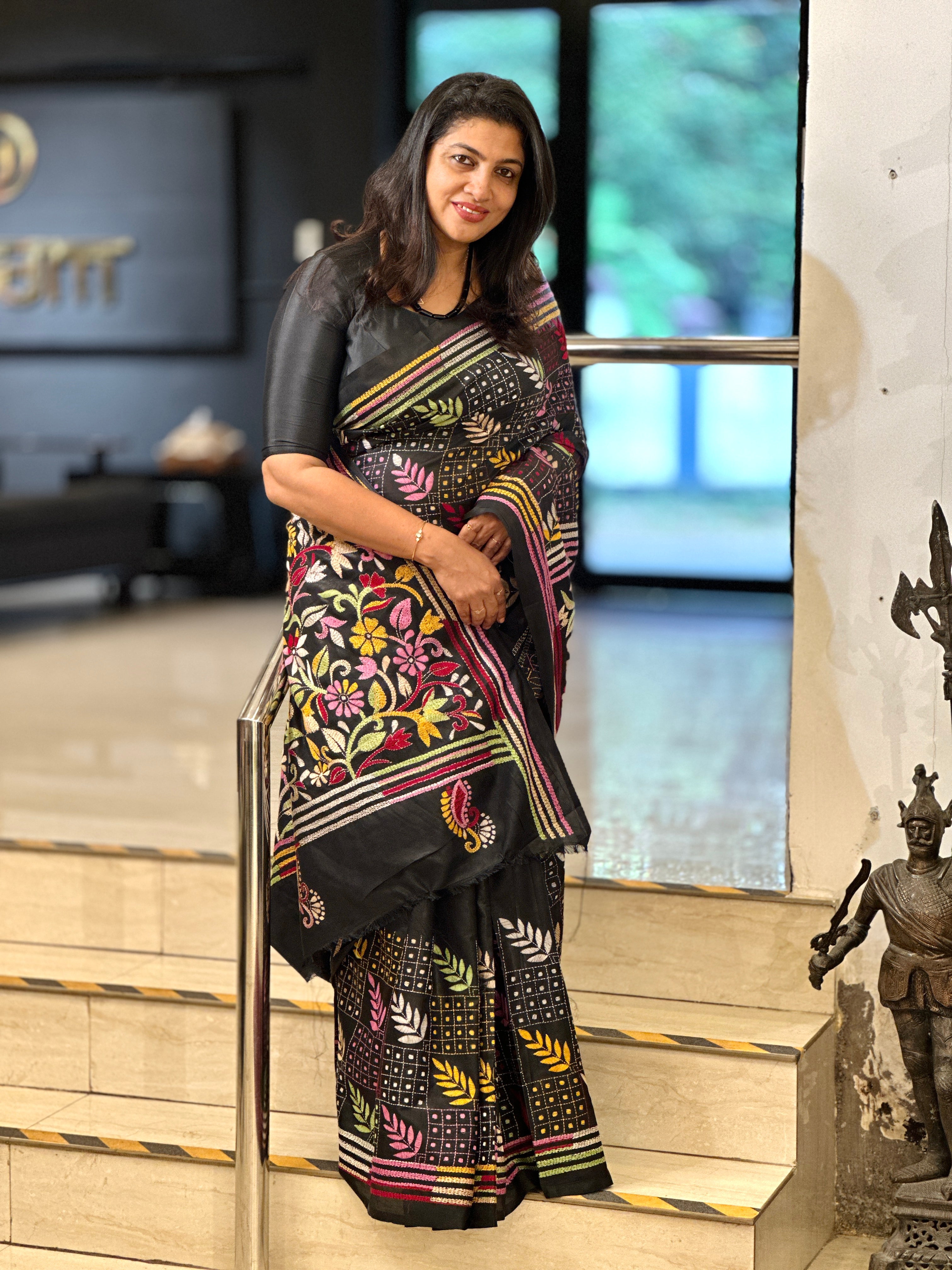 Nakshi Kantha Embroidery Detailed Bangalore Silk Saree | AYD164