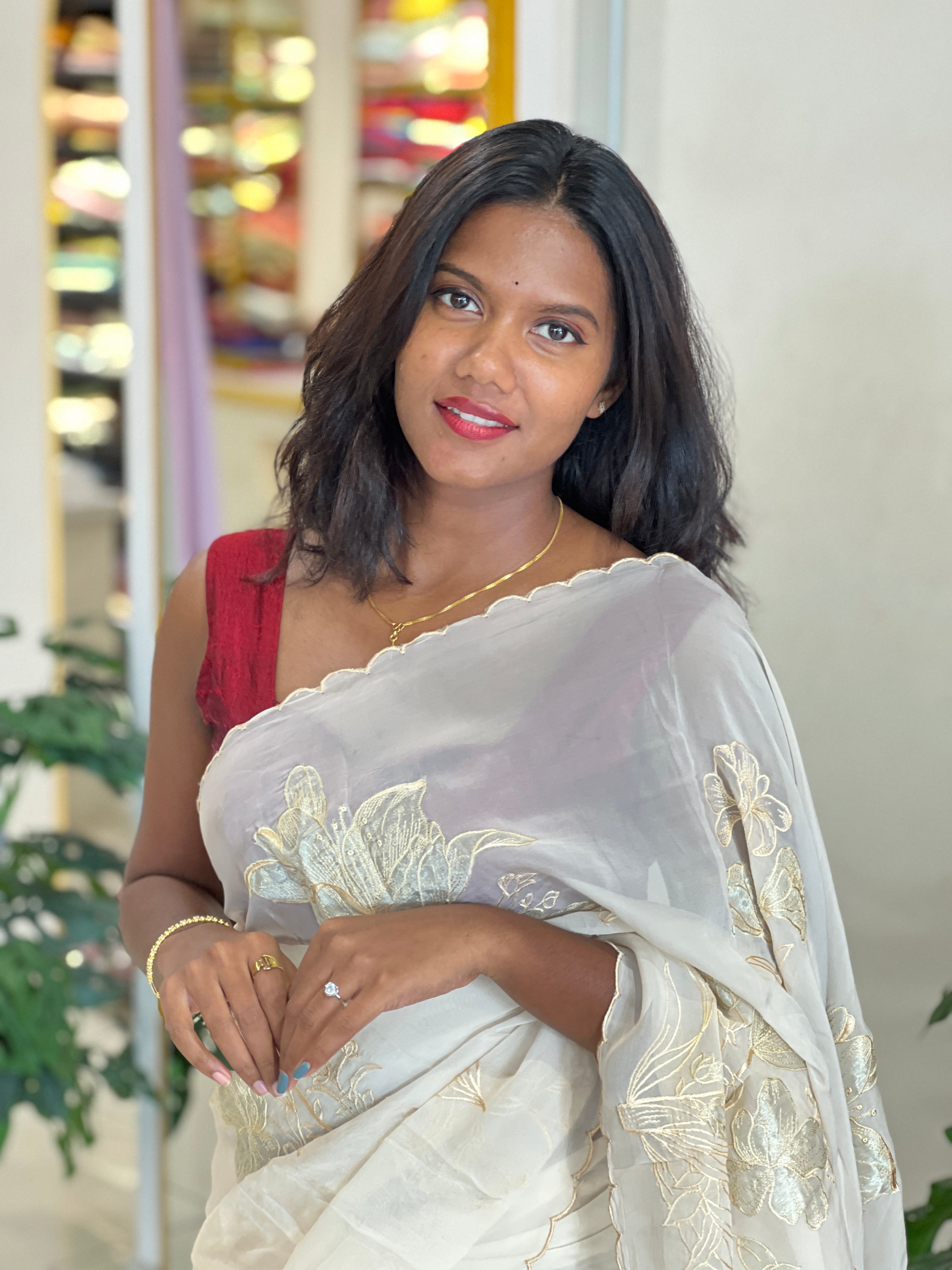 Tissue Applique Patterned Organza Saree | MM458