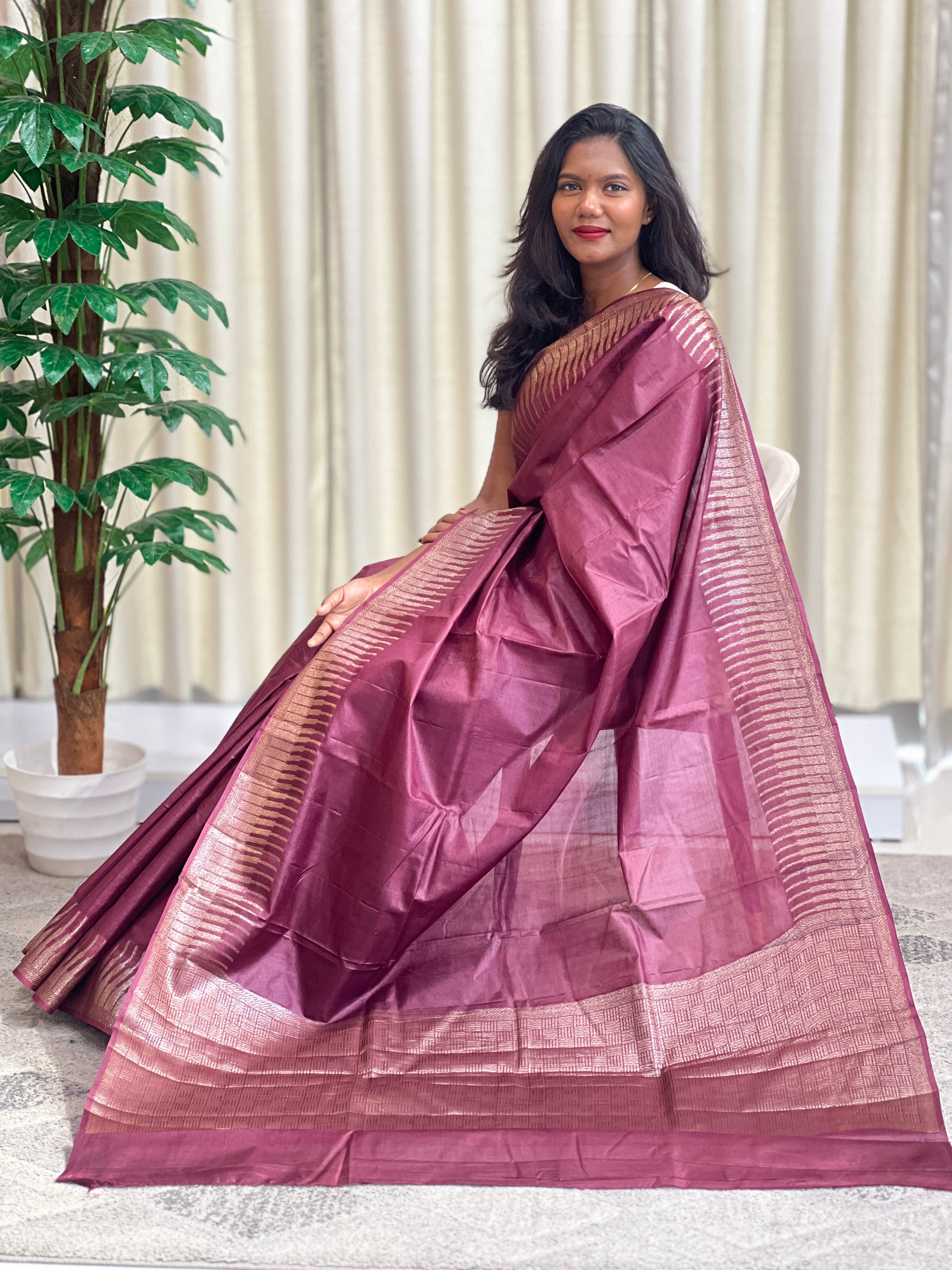 Temple Bordered Tussar Saree | GA118