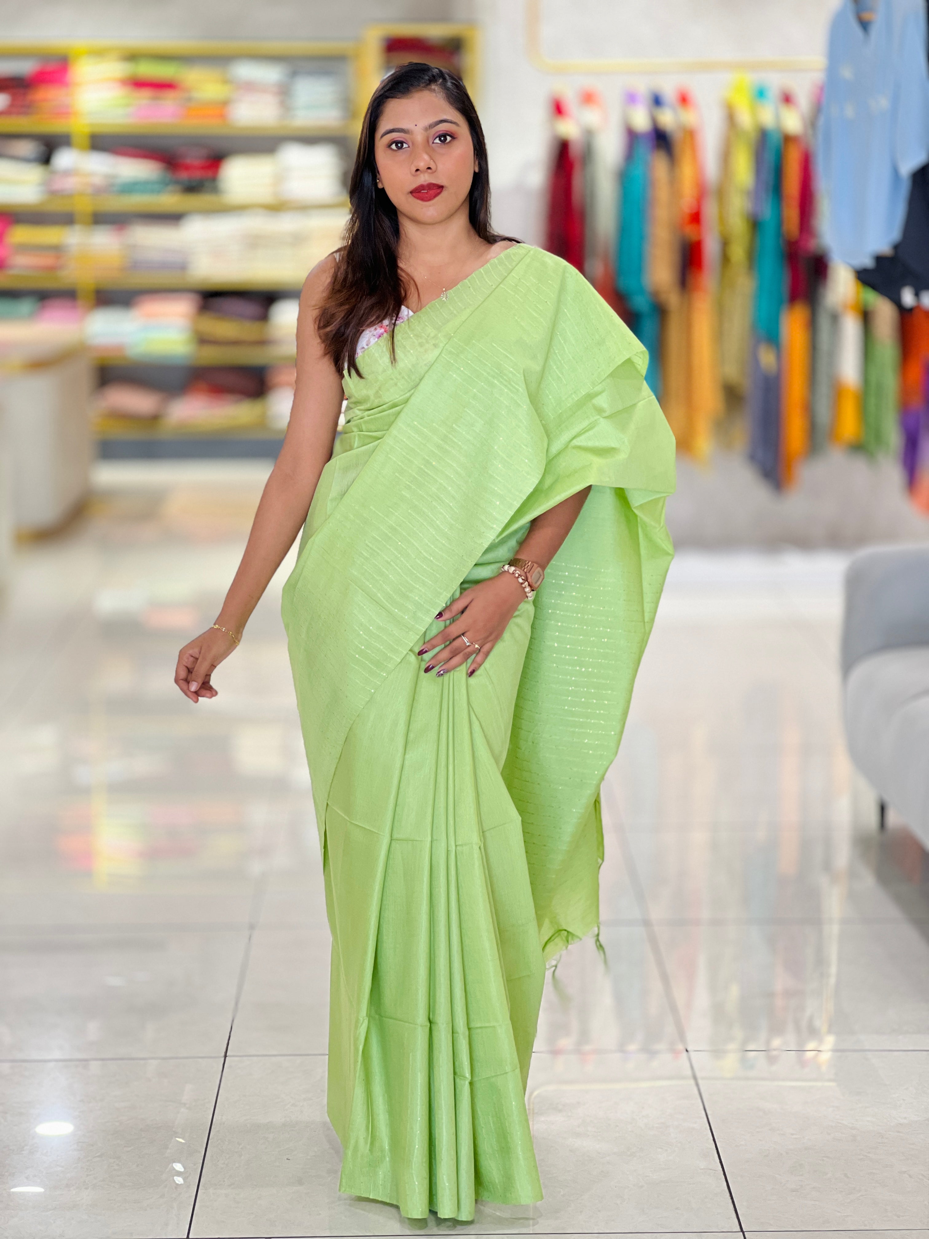 Kesiya With Sequins Detailed Bhagalpuri Linen Saree | PF1114